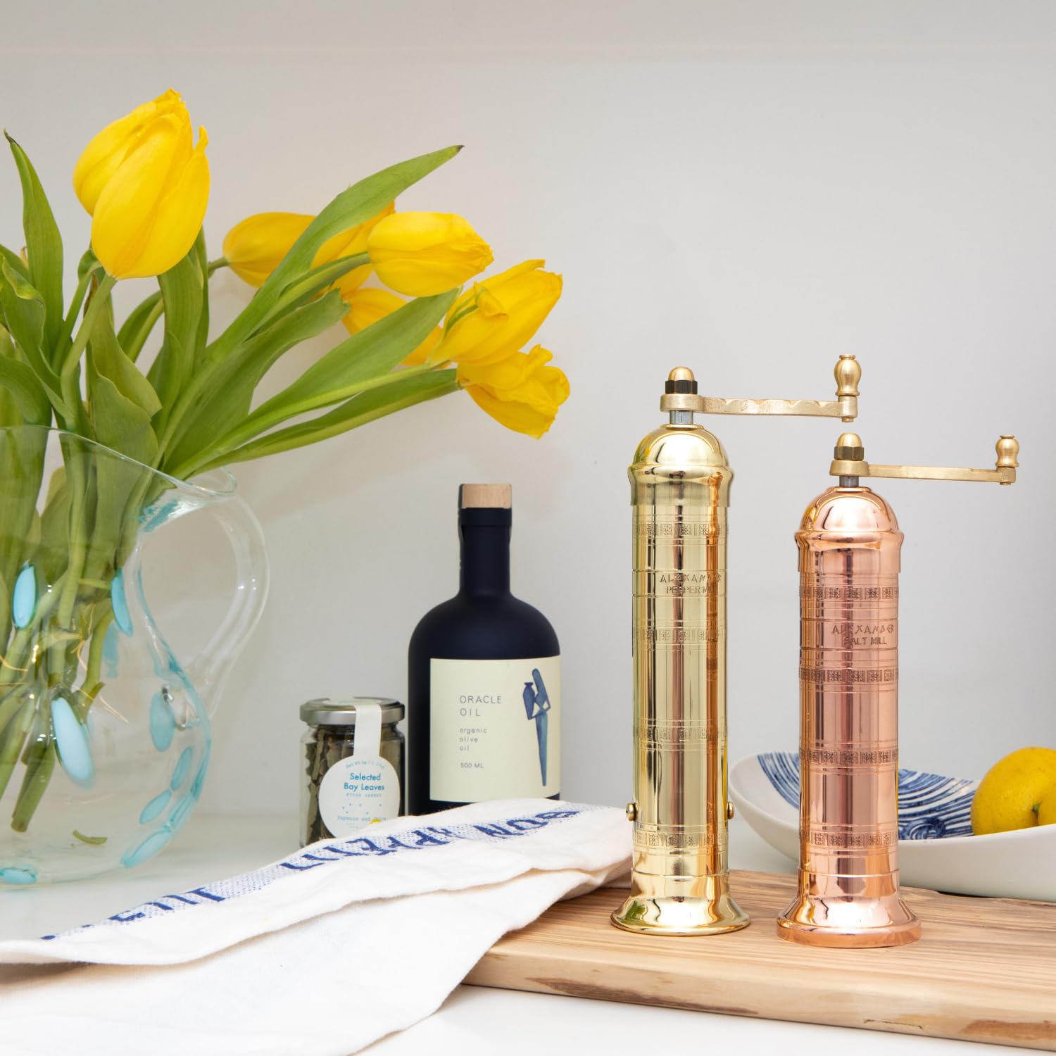 Alexander Home Alexander Home 9 Inch Greek Pepper Mill Manual Grinder with Crank Handle Refillable Brass European Design - View 7 of 8