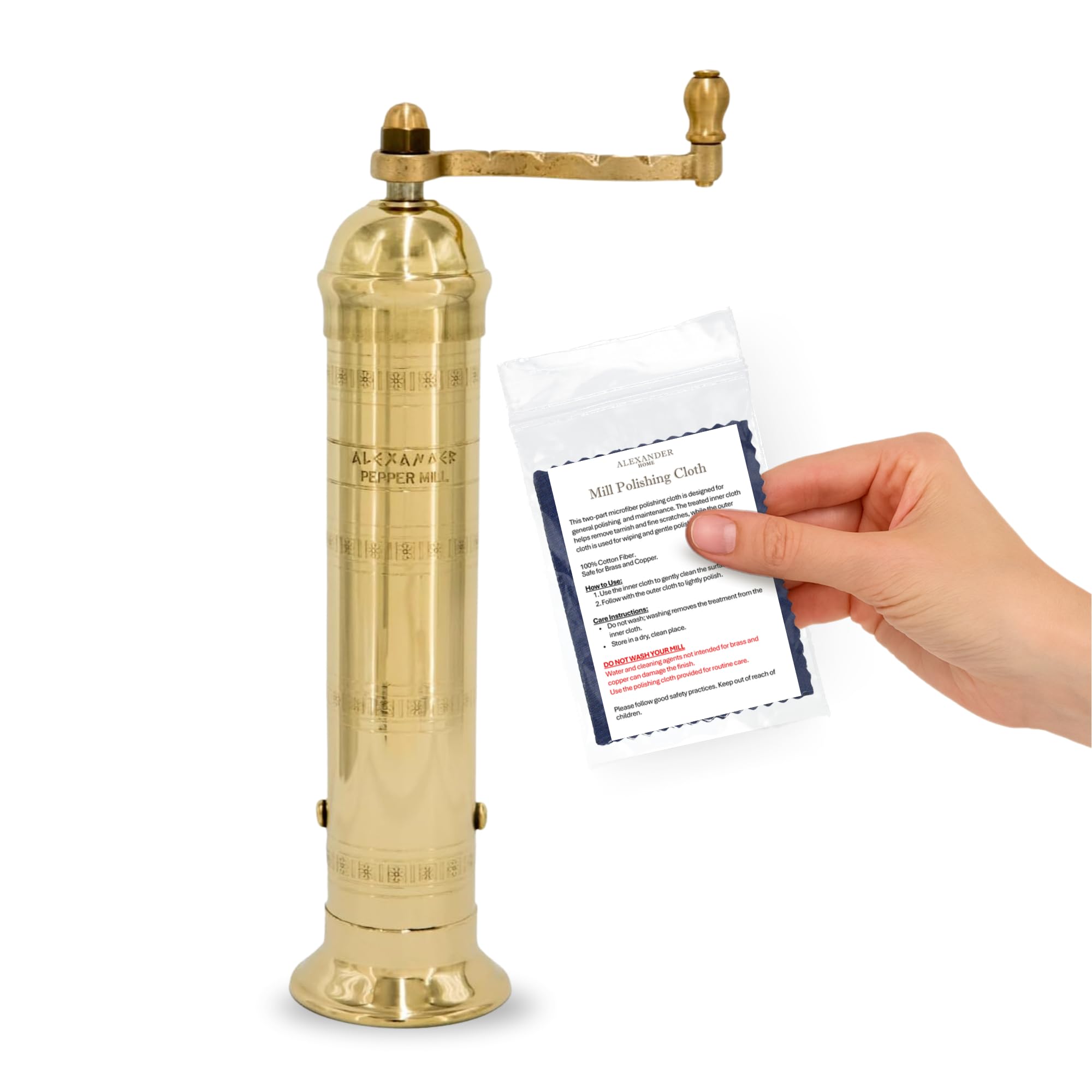 Alexander Home Alexander Home 9 Inch Greek Pepper Mill Manual Grinder with Crank Handle Refillable Brass European Design