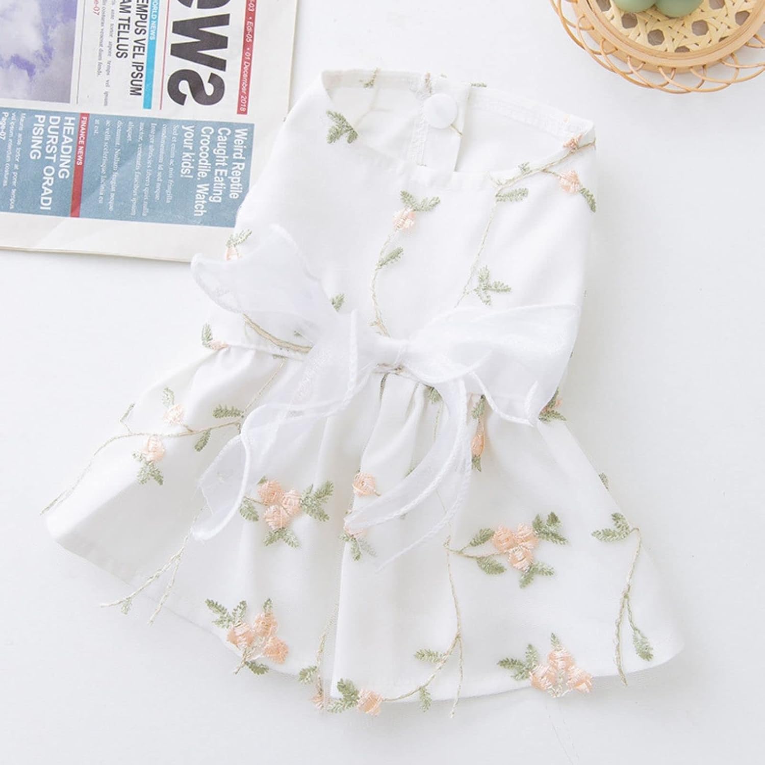 BIECWIAY Dog Princess Dress for Puppies Lace Skirt Embroidered Bowknot Pet Outfit for Girls Wedding and Birthday Party Cat Apparel - View 3 of 5