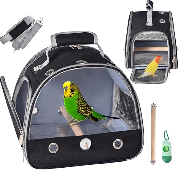 FCQQYWZ FCQQYWZ Bird Carrier Travel Cage with Stand Small Bird Travel Cage for Parrots and Parakeets with Shoulder Strap and Tray Black