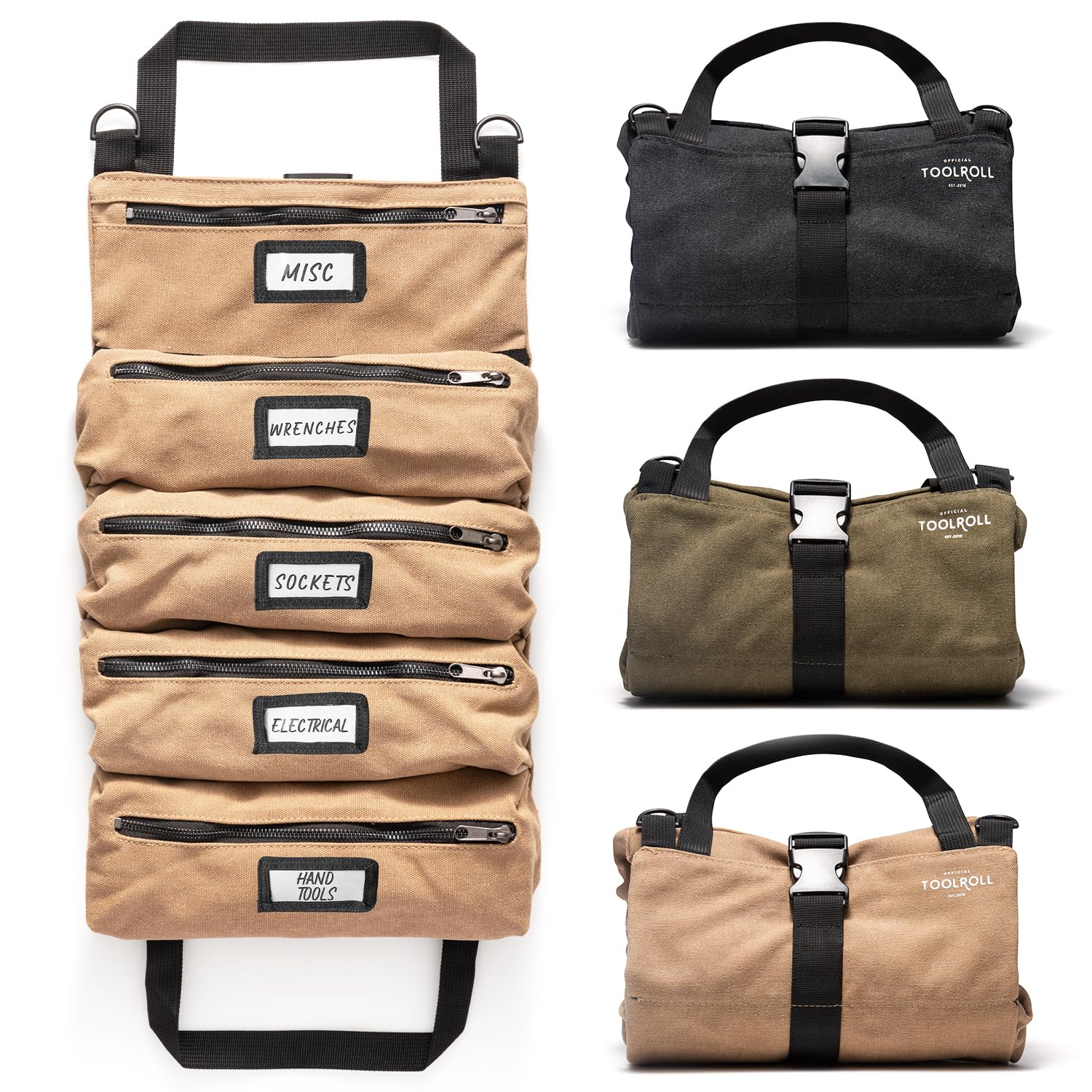 Official Tool Roll Official Legacy Tool Roll Bag Easy to Carry 5 Pocket Durable Canvas with Rust Proof Zippers Perfect Gift for Dads Mechanics and Hobbyists Army Green - View 8 of 9