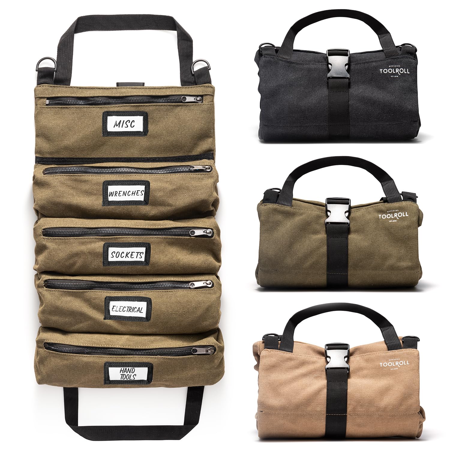 Official Tool Roll Official Legacy Tool Roll Bag Easy to Carry 5 Pocket Durable Canvas with Rust Proof Zippers Perfect Gift for Dads Mechanics and Hobbyists Army Green