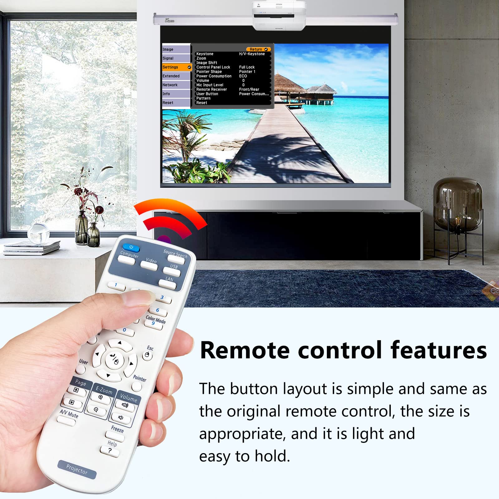kaedent Epson Home Cinema Projector Remote Control for Powerlite BrightLink Series EX3220 EX5220 EX5230 EX6220 EX7220 and more - View 5 of 7