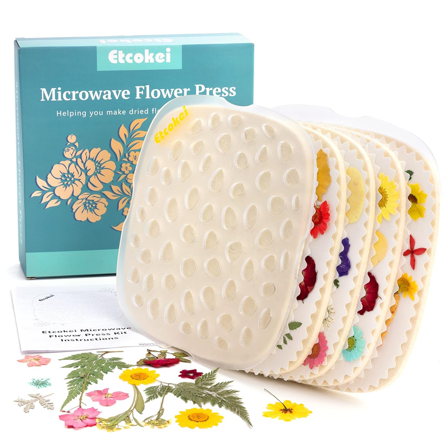 Etcokei Etcokei Microwave Flower Press Kit 4 Layers Quick Flower Pressing Tool for Plant Arts and DIY Crafts for Adults and Kids