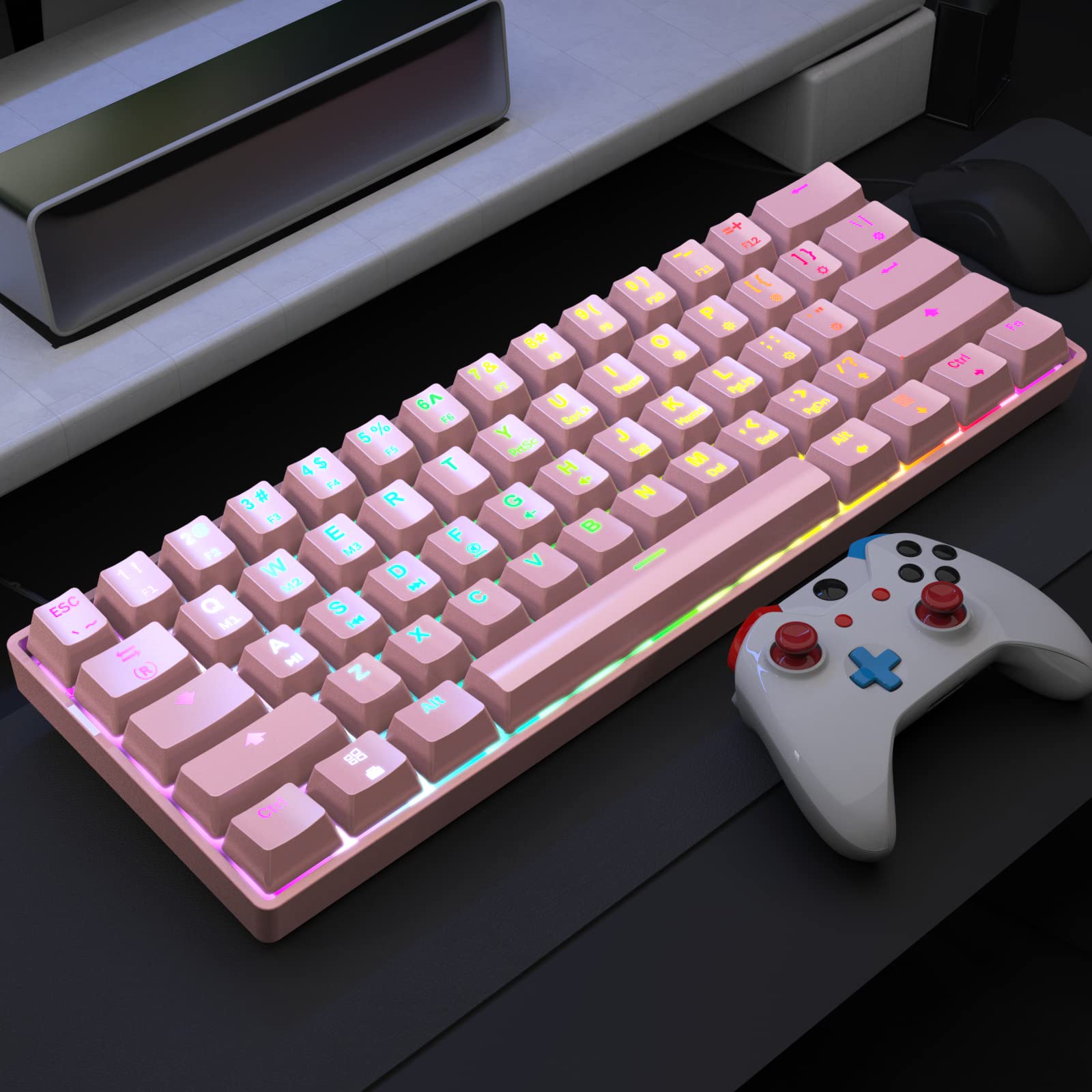 targeal 60% Mechanical Gaming Keyboard - 61 Keys Red Switch Quiet Office Computer Keyboard - Multi Color RGB Rainbow Led Backlit - Programmable for - View 7 of 8
