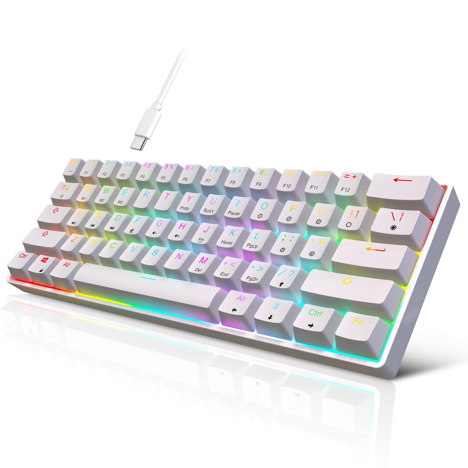 targeal 60% Mechanical Gaming Keyboard - 61 Keys Brown Switch Quiet Office Computer Keyboard - Multi Color RGB Rainbow Led Backlit - Programmable for