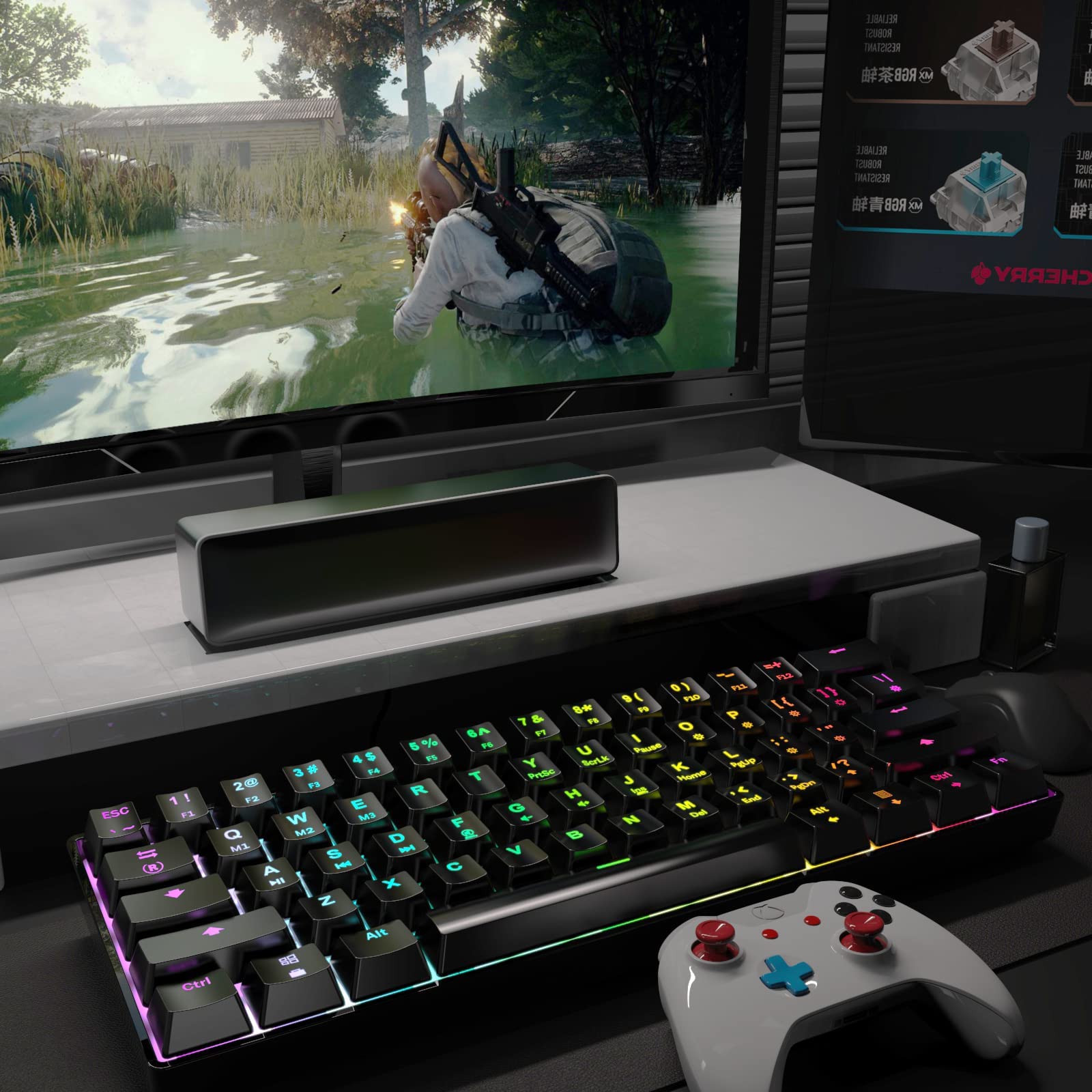 targeal 60% Mechanical Gaming Keyboard - 61 Keys Yellow Switch Quiet Office Computer Keyboard - Multi Color RGB Rainbow Led Backlit - Programmable - View 9 of 9