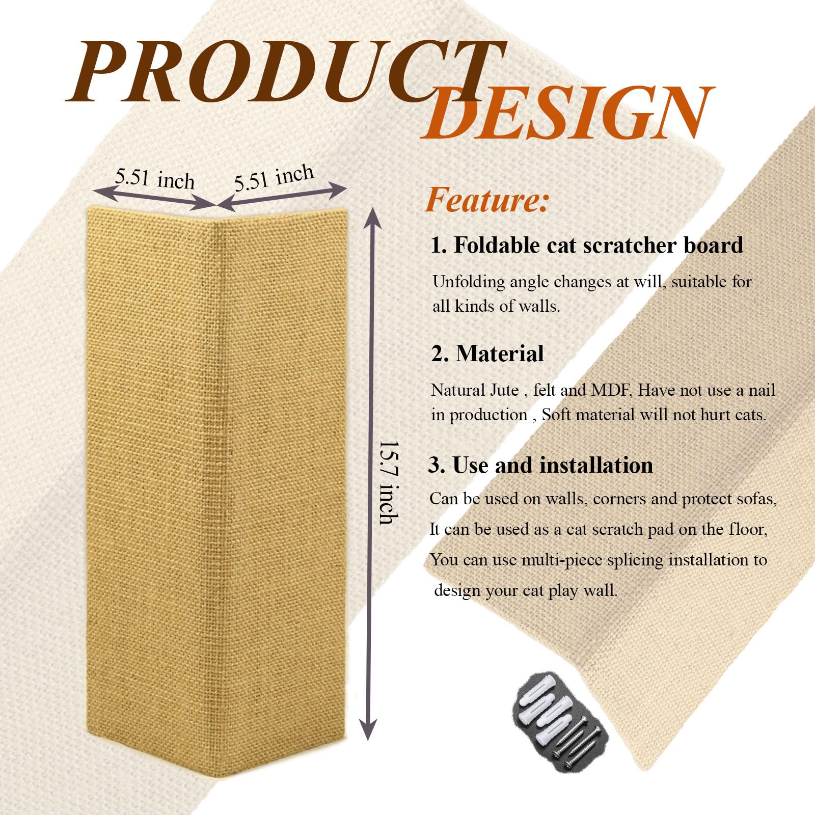 Hutpet Hutpet 2Pcs Foldable Cat Scratcher Board Sofa Wall Corner Pads Horizontal Scratchers for Indoor Cats Furniture Protection - View 2 of 7