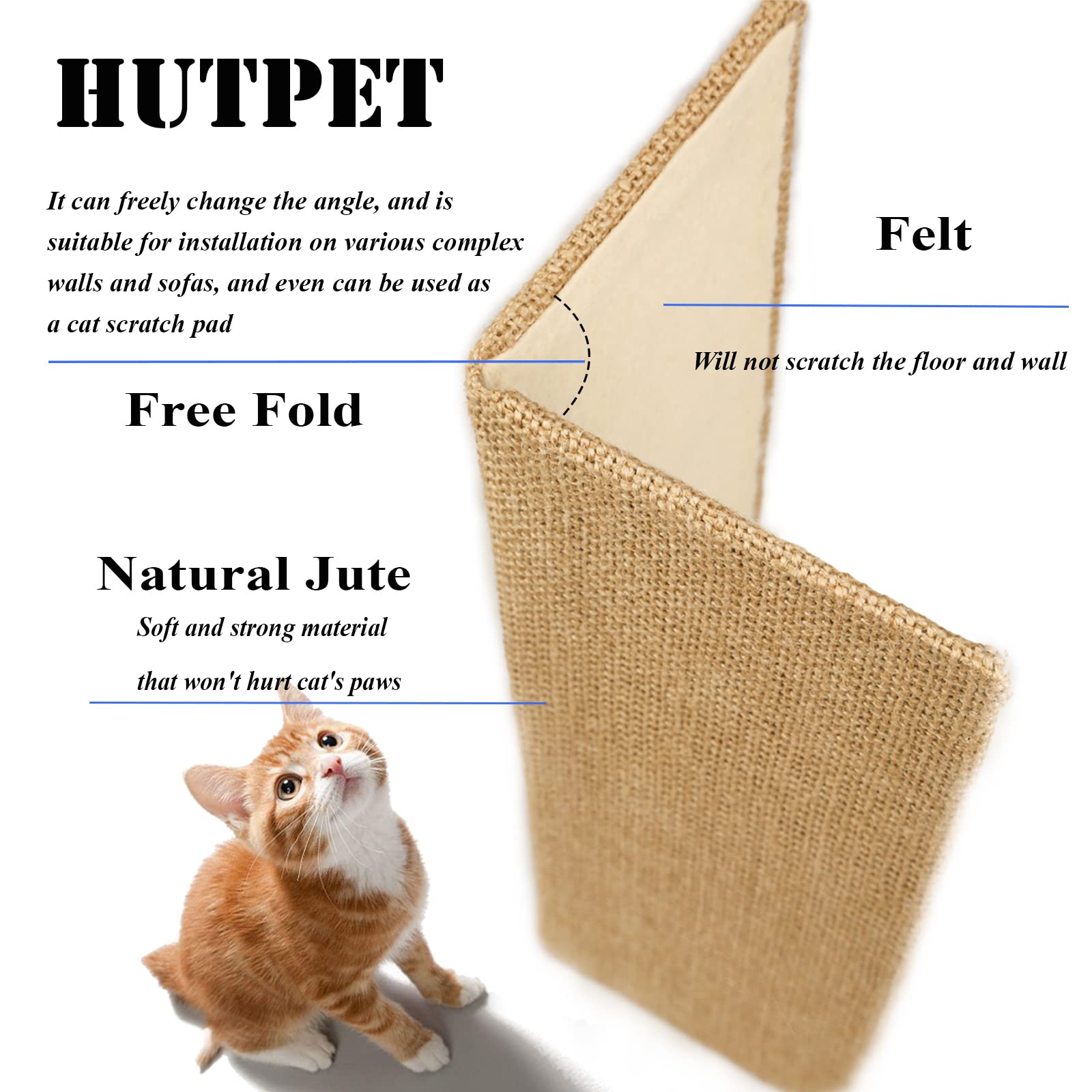 Hutpet Hutpet 2Pcs Foldable Cat Scratcher Board Sofa Wall Corner Pads Horizontal Scratchers for Indoor Cats Furniture Protection - View 4 of 7