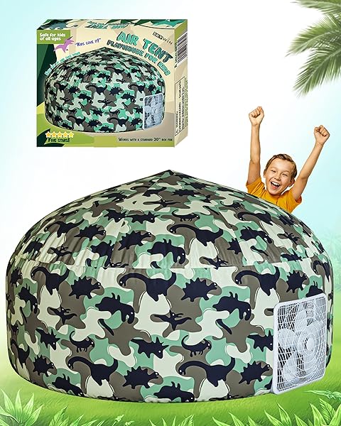 Skywin "Skywin Dino-Camo Air Tent Playhouse for Kids - Inflatable 63x40" Easy Setup & Storage"