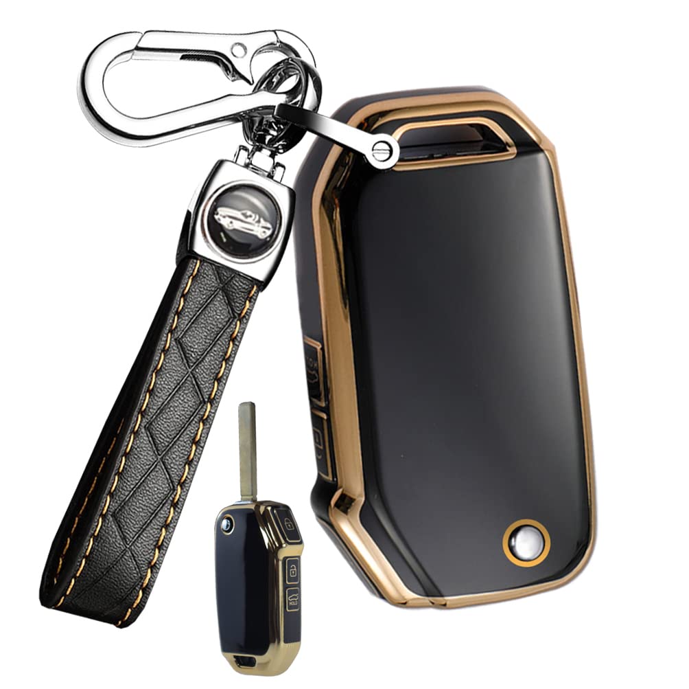 ontto 3-Button Key Fob Cover with Keychain Compatible with Kia Flip Folding Remote TPU Car Key Case for Forte Seltos Soul Sportage Sorento Cerato