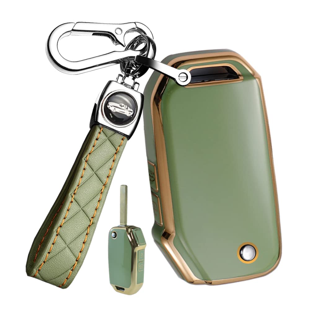 ontto 3-Button Key Fob Cover with Keychain Compatible with Kia Flip Folding Remote TPU Car Key Case for Forte Seltos Soul Sportage Sorento Cerato