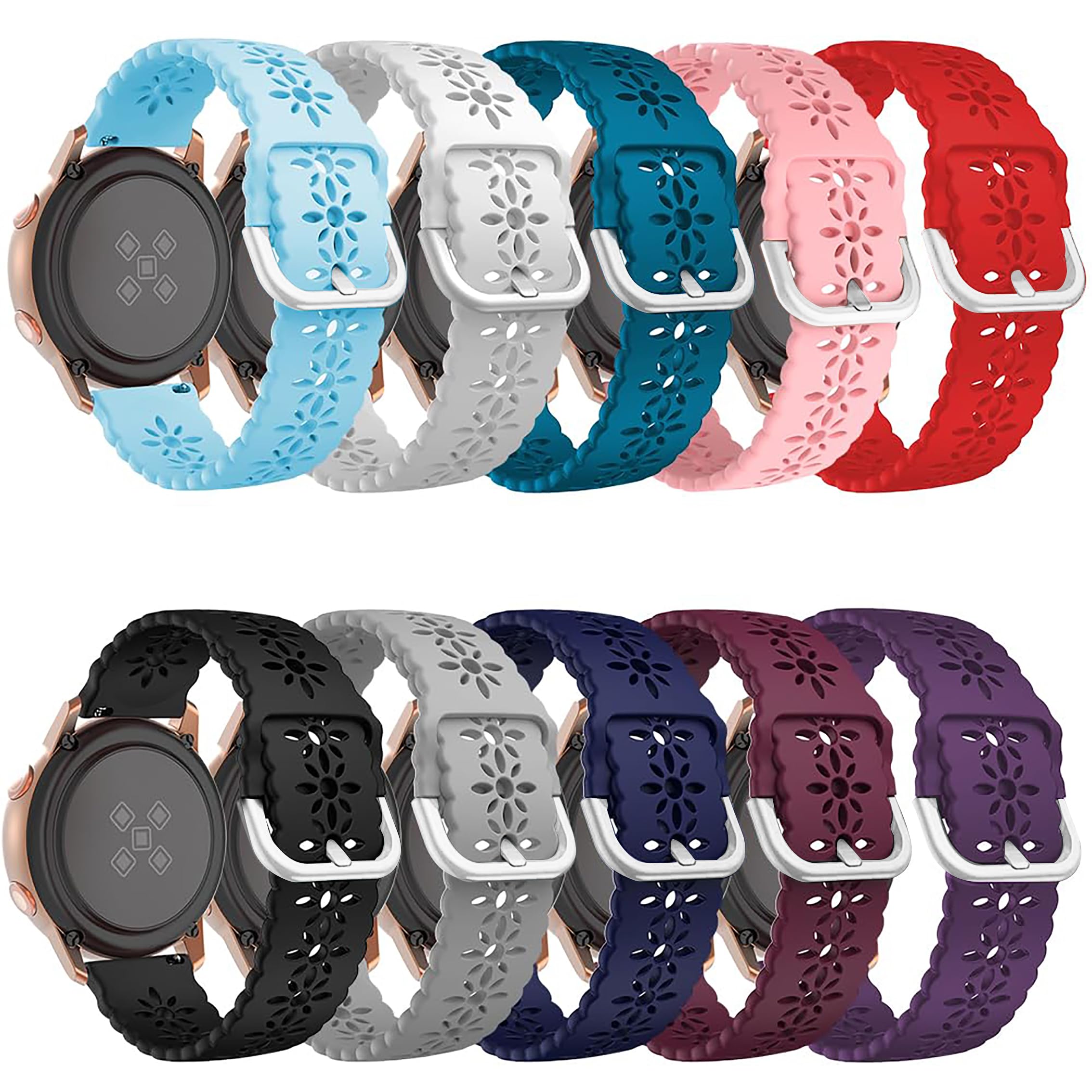 TOOLAIK Lace Silicone Band Compatible with Samsung Galaxy Watch 7 6 5 4, Galaxy Watch 4 6 Classic 46mm 42mm, 41mm Bands Samsung Active 2 Band 40mm