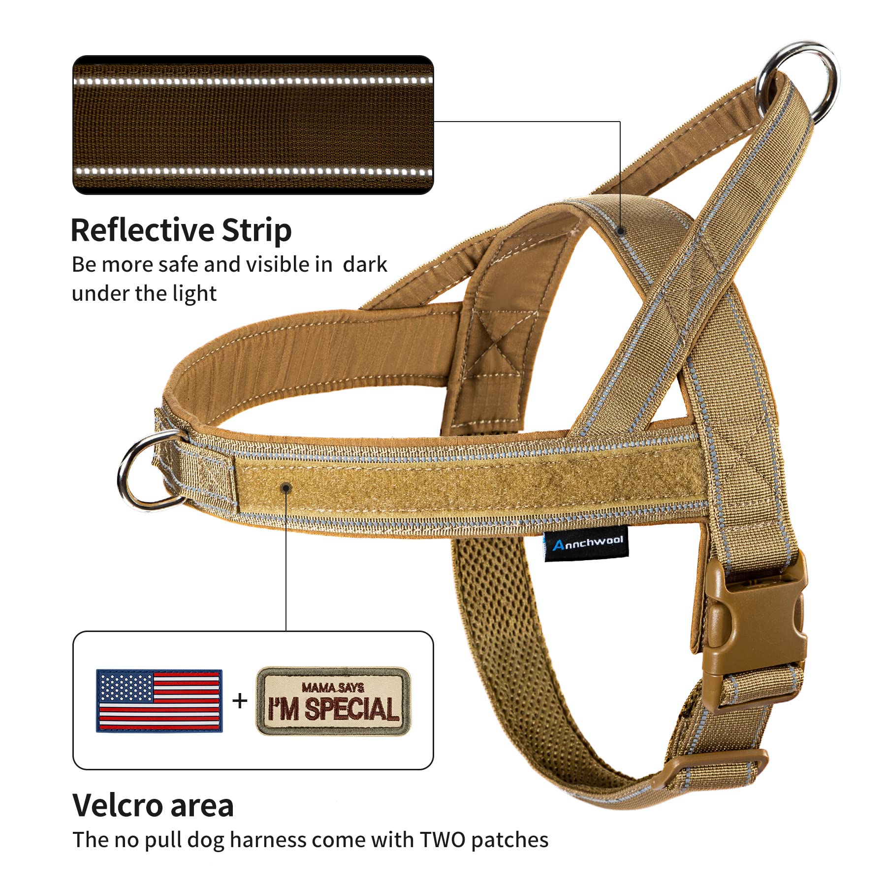 Annchwool Annchwool No Pull Dog Harness with Padded Handle and 5 Ft Leash Escape Proof Quick Fit Adjustable for Small Medium Large Dogs Brown Set M - View 2 of 9