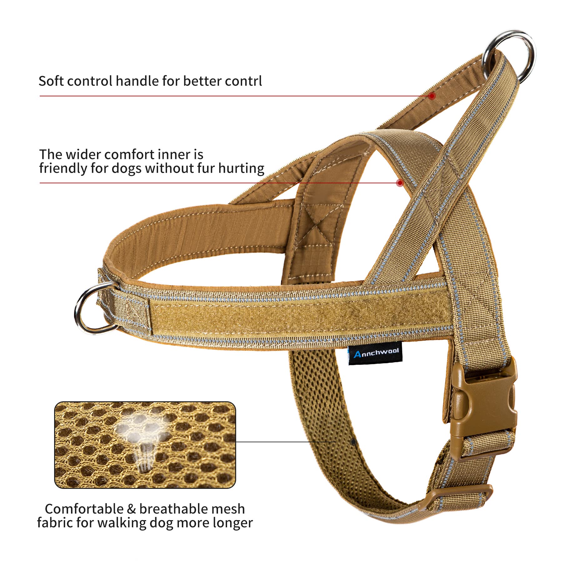 Annchwool Annchwool No Pull Dog Harness with Padded Handle and 5 Ft Leash Escape Proof Quick Fit Adjustable for Small Medium Large Dogs Brown Set M - View 4 of 9