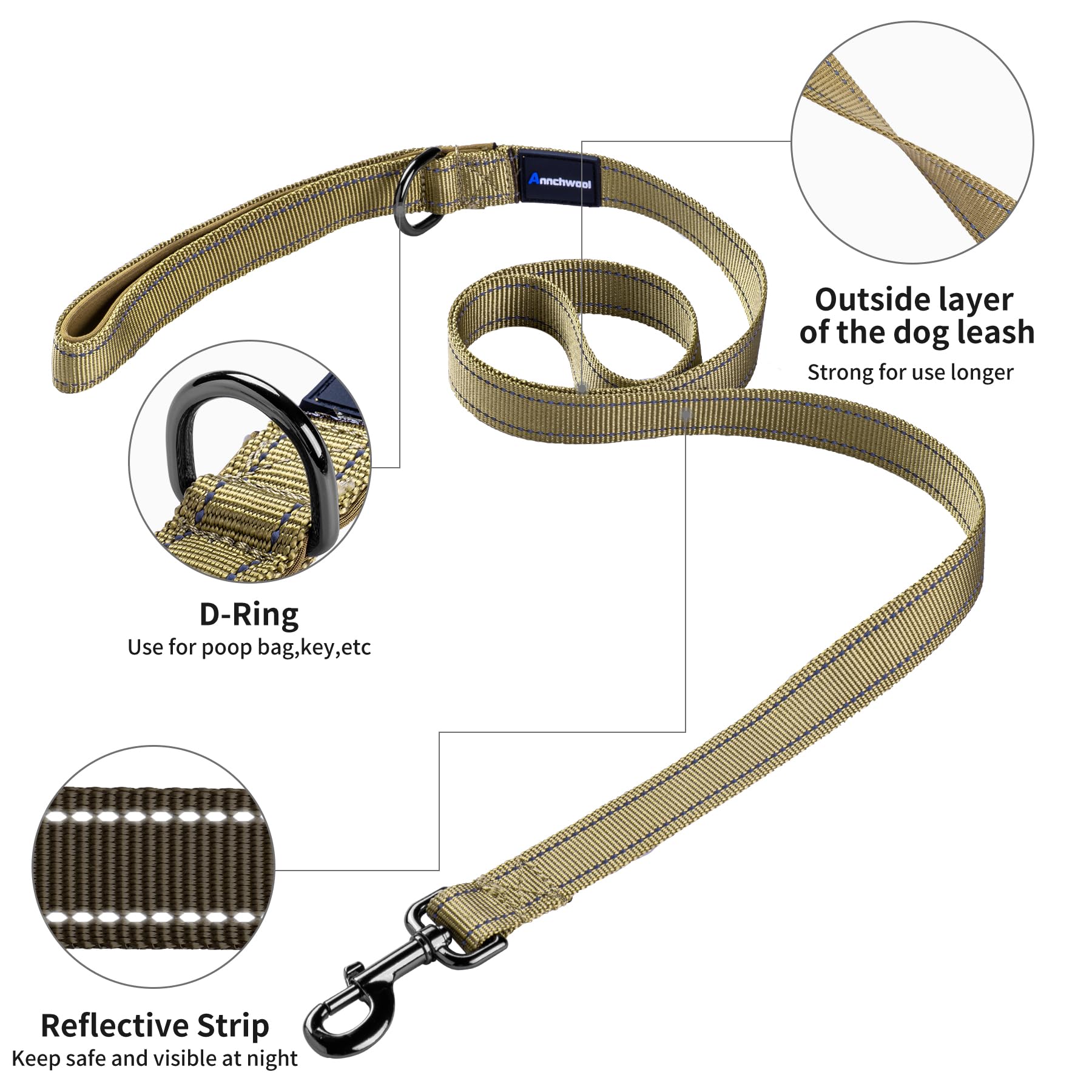 Annchwool Annchwool No Pull Dog Harness with Padded Handle and 5 Ft Leash Escape Proof Quick Fit Adjustable for Small Medium Large Dogs Brown Set M - View 5 of 9