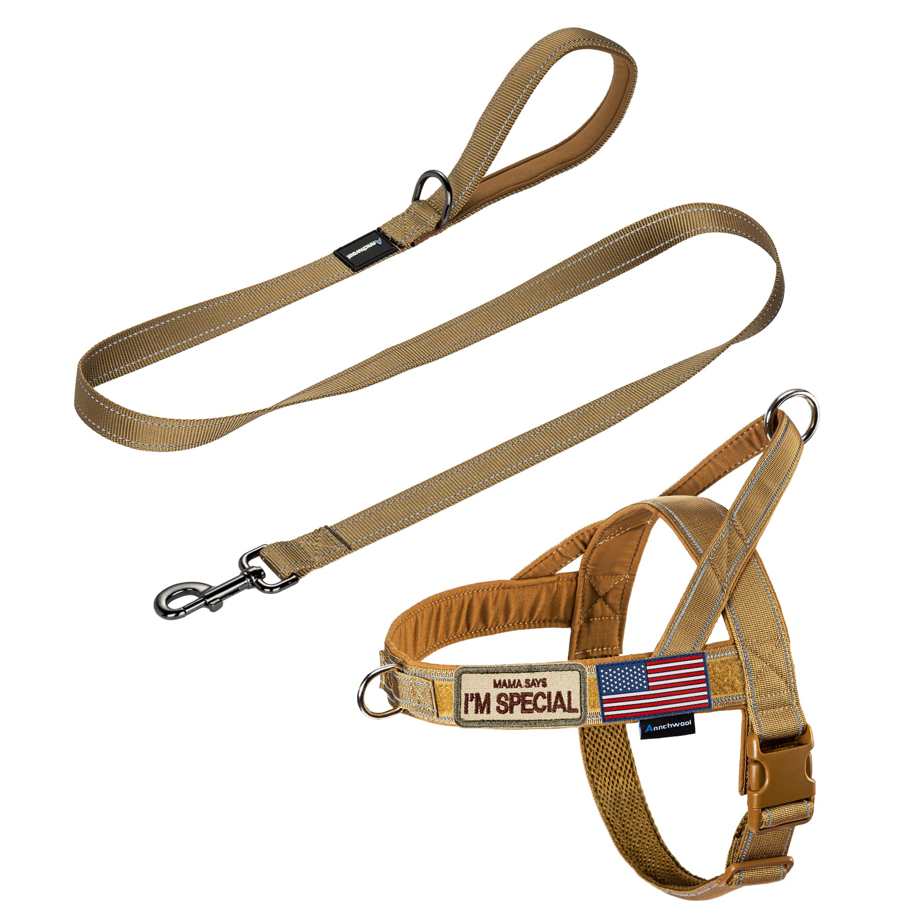 Annchwool Annchwool No Pull Dog Harness with Padded Handle and 5 Ft Leash Escape Proof Quick Fit Adjustable for Small Medium Large Dogs Brown Set M