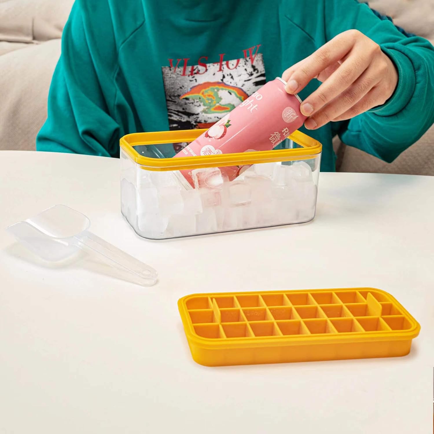 ELXXROONM ELXXROONM Silicone Ice Cube Tray with Lid and Bin 24 pcs Easy-release Ice Molds for Freezer Ideal for Cocktails Whiskey and Coffee - View 3 of 7