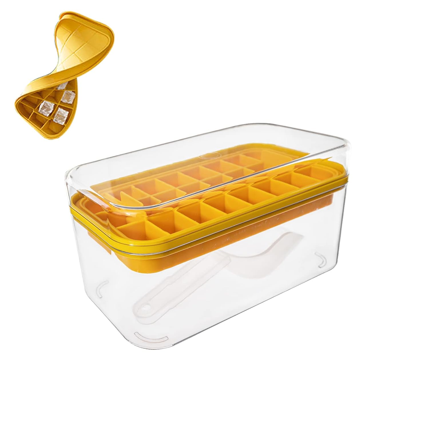 ELXXROONM ELXXROONM Silicone Ice Cube Tray with Lid and Bin 24 pcs Easy-release Ice Molds for Freezer Ideal for Cocktails Whiskey and Coffee