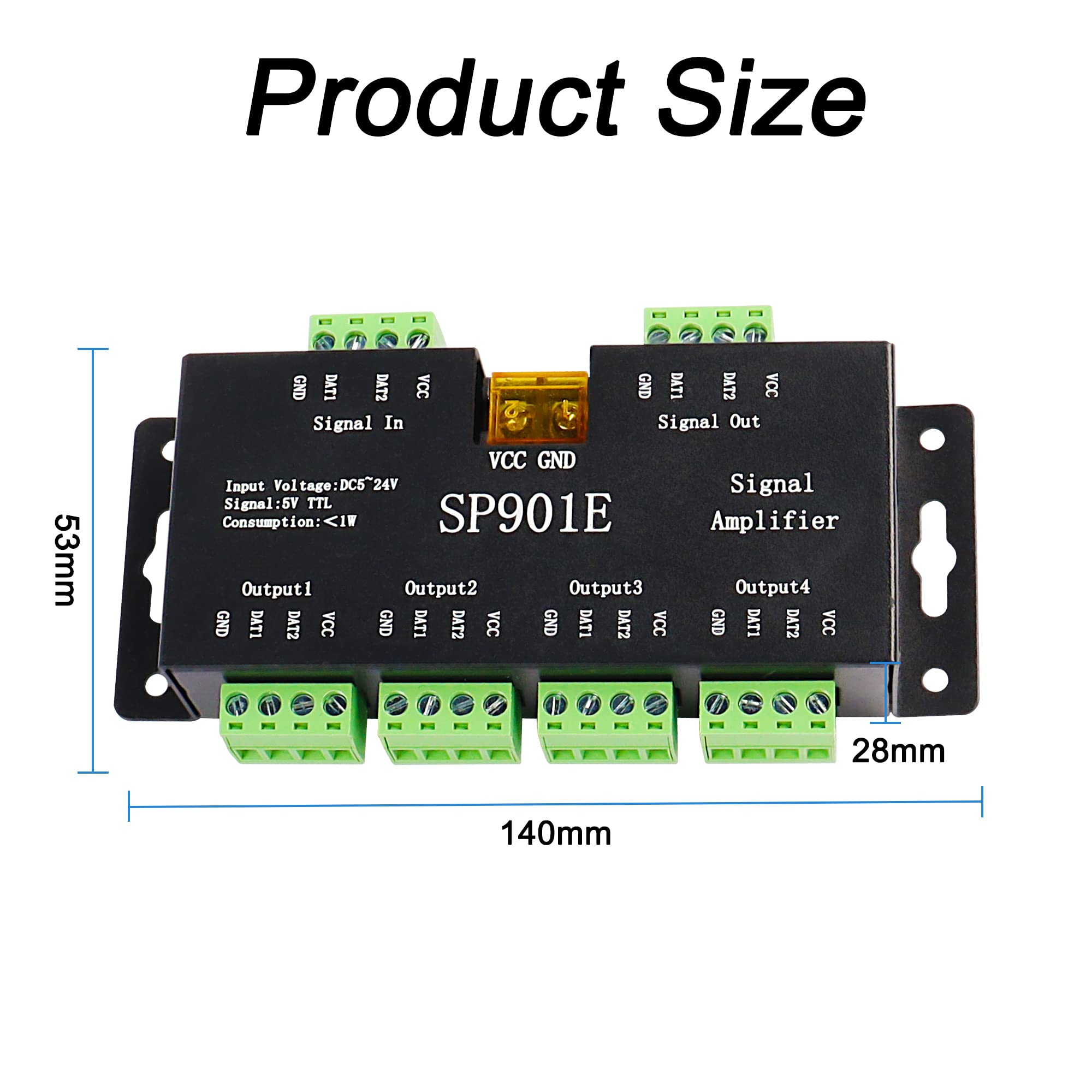 MEIRIYFA MEIRIYFA SP901E LED Pixel Strip Amplifier Controller for WS2812B WS2811 SK6812 RGB LED Lights DC 5V-24V Signal Data Repeater - View 4 of 7