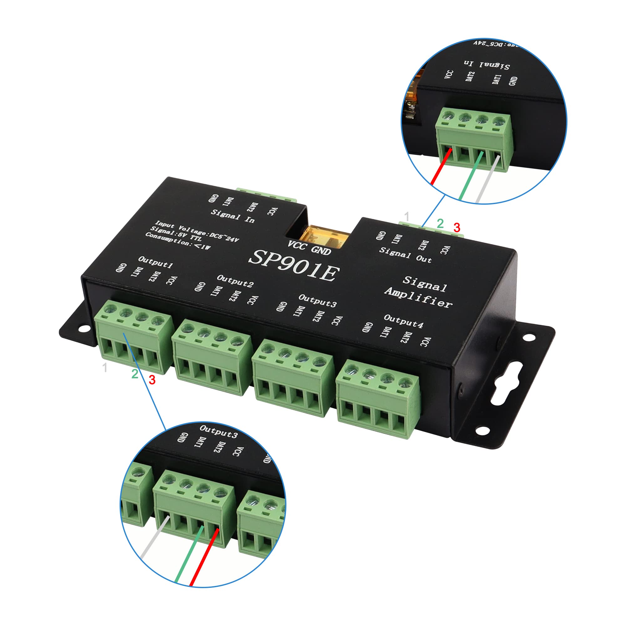 MEIRIYFA MEIRIYFA SP901E LED Pixel Strip Amplifier Controller for WS2812B WS2811 SK6812 RGB LED Lights DC 5V-24V Signal Data Repeater - View 5 of 7