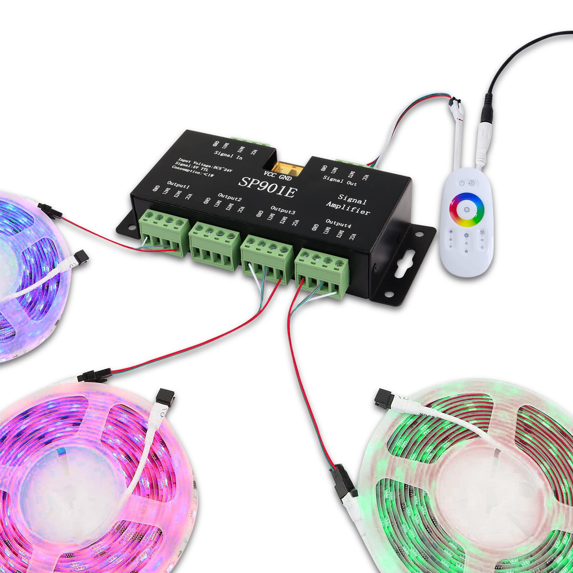 MEIRIYFA MEIRIYFA SP901E LED Pixel Strip Amplifier Controller for WS2812B WS2811 SK6812 RGB LED Lights DC 5V-24V Signal Data Repeater - View 6 of 7