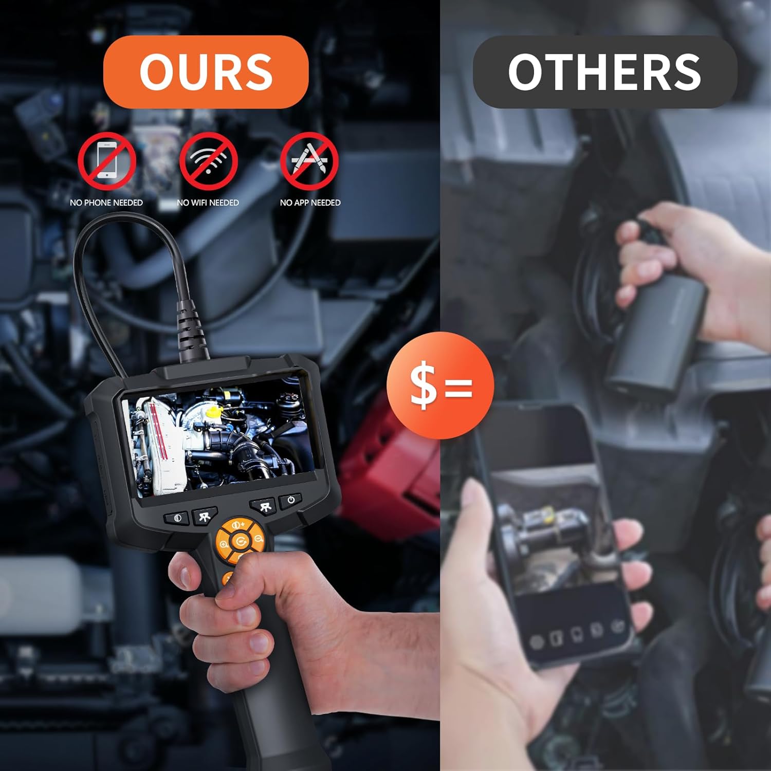 Daxiongmao Endoscope Camera 1080P HD with 8 LED Lights 4.3 Inch 16.4ft Waterproof Borescope Inspection Tools for Men - View 3 of 9