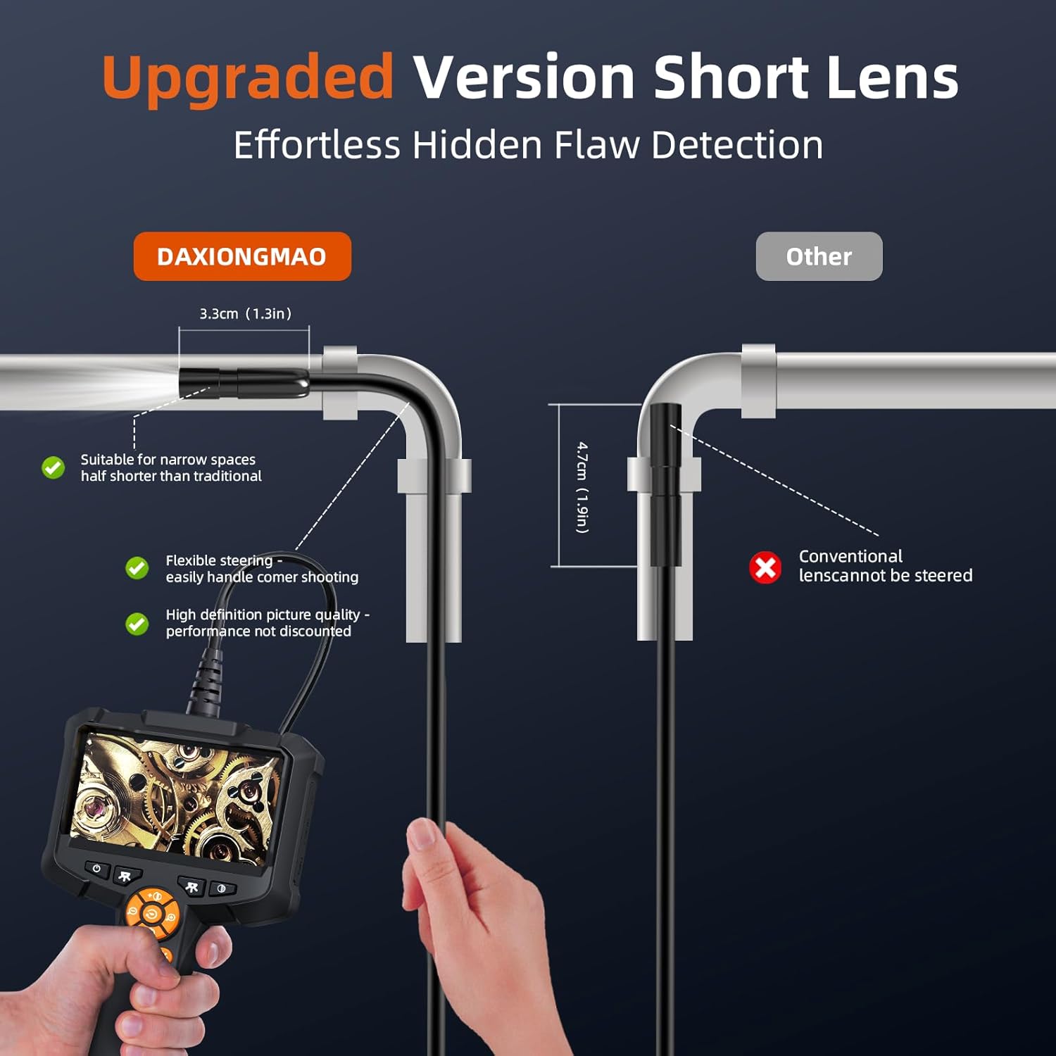 Daxiongmao Endoscope Camera 1080P HD with 8 LED Lights 4.3 Inch 16.4ft Waterproof Borescope Inspection Tools for Men - View 5 of 9