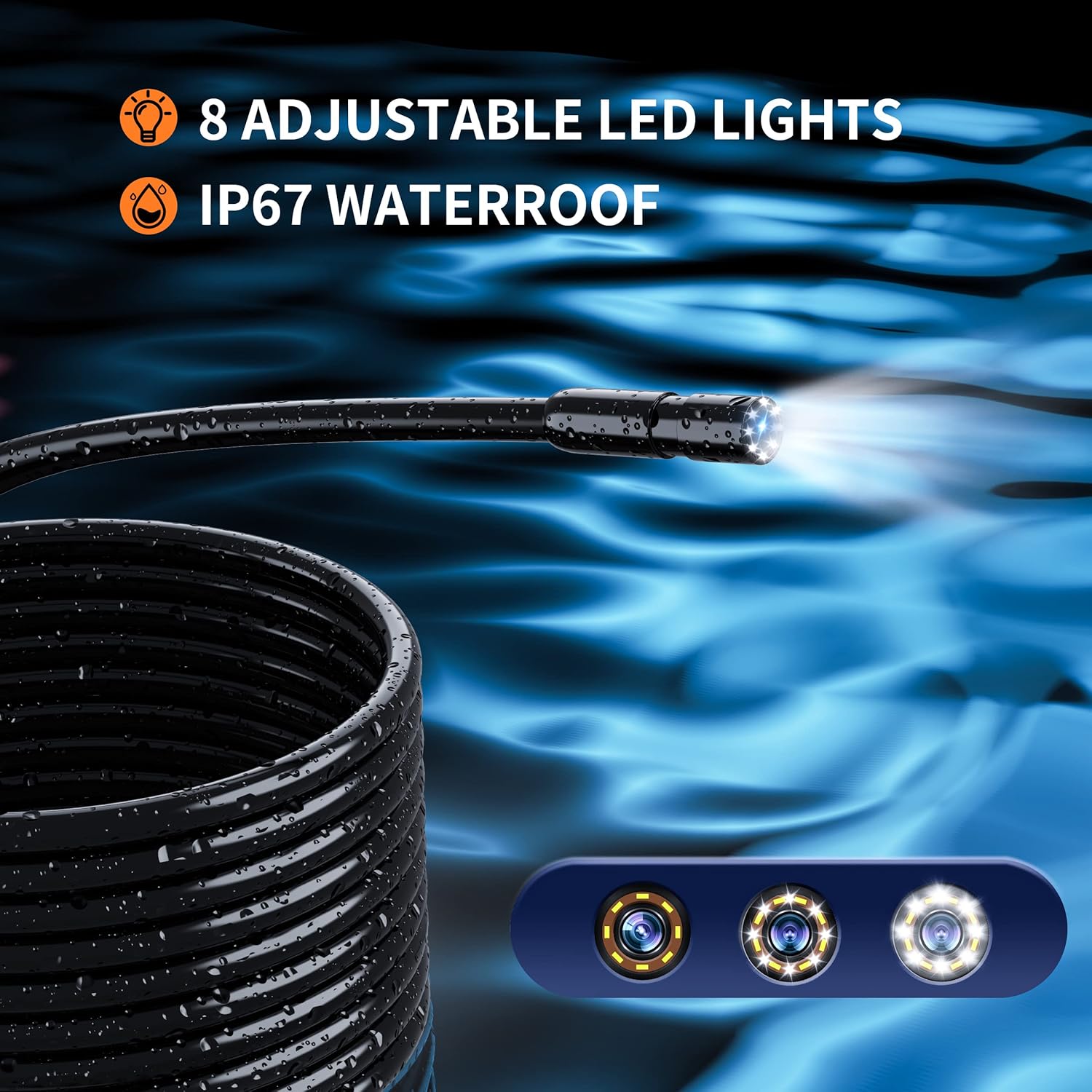 Daxiongmao Endoscope Camera 1080P HD with 8 LED Lights 4.3 Inch 16.4ft Waterproof Borescope Inspection Tools for Men - View 6 of 9