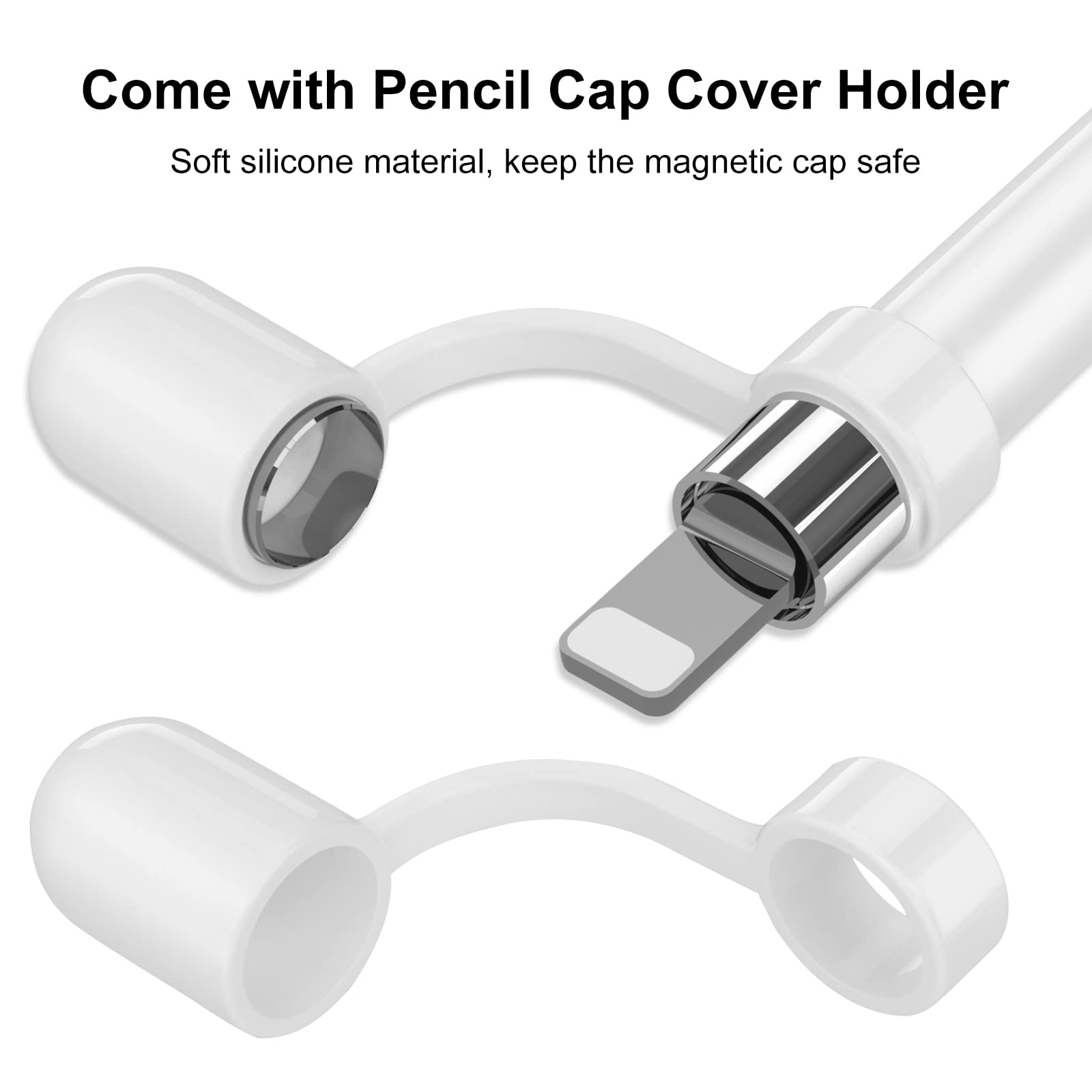 APETOO Magnetic Replacement Cap for Apple Pencil 1st Gen, 4-Pack with Anti-Lost Silicone Holder for iPad Pro 10 9 8 7 6, White - View 2 of 7