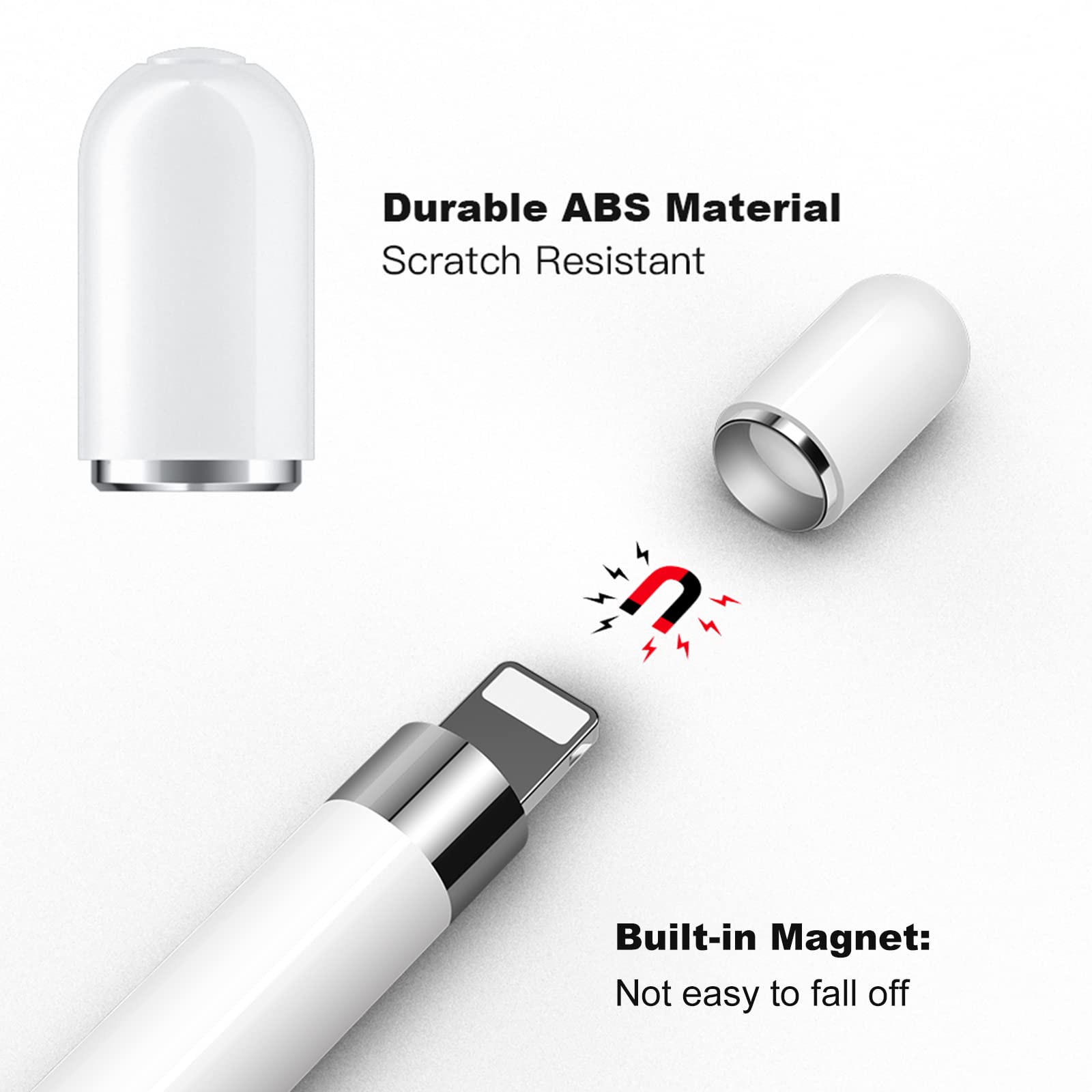 APETOO Magnetic Replacement Cap for Apple Pencil 1st Gen, 4-Pack with Anti-Lost Silicone Holder for iPad Pro 10 9 8 7 6, White - View 4 of 7