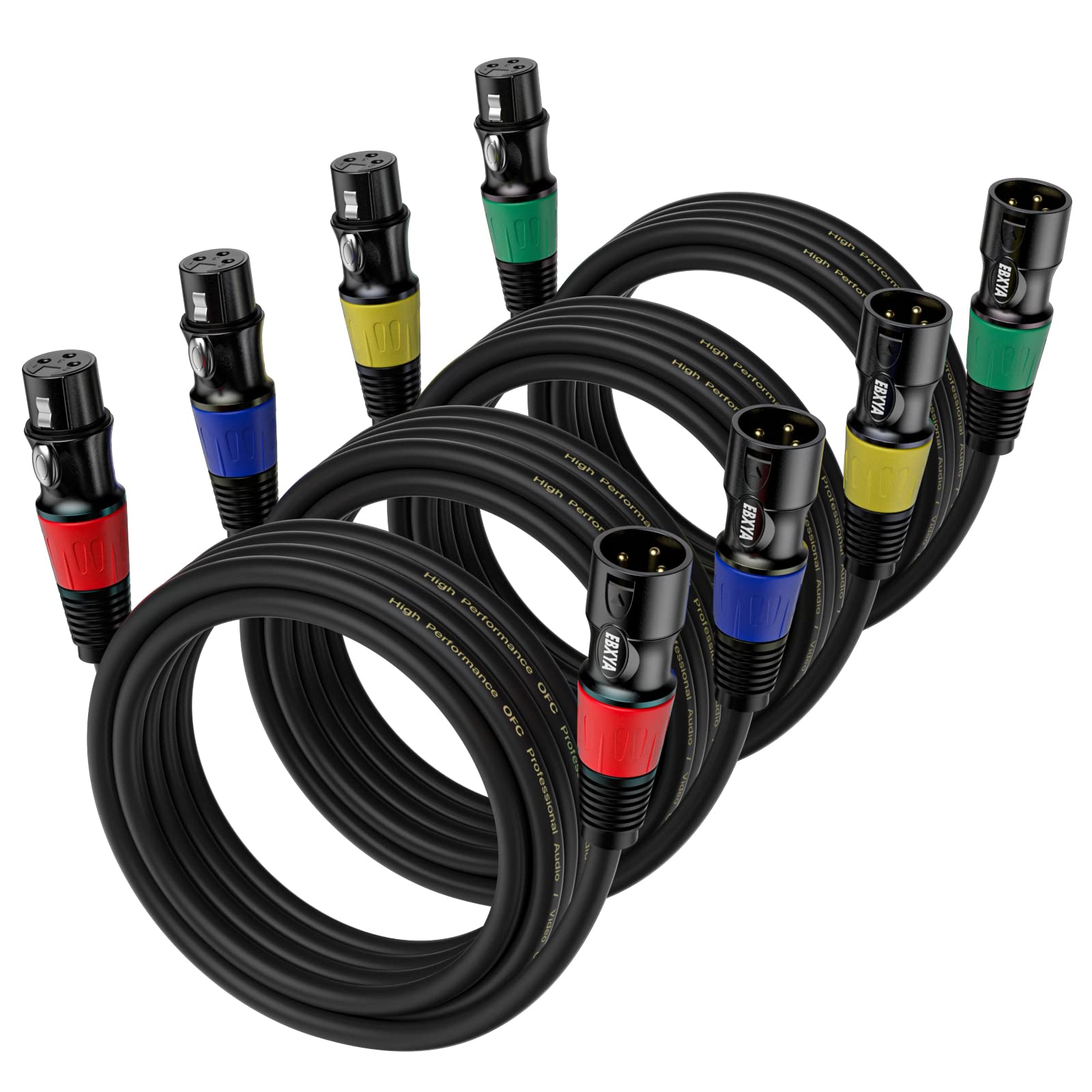 EBXYA 10 ft 4-Pack XLR Male to Female Microphone Cable - Balanced Shielded Speaker Cable