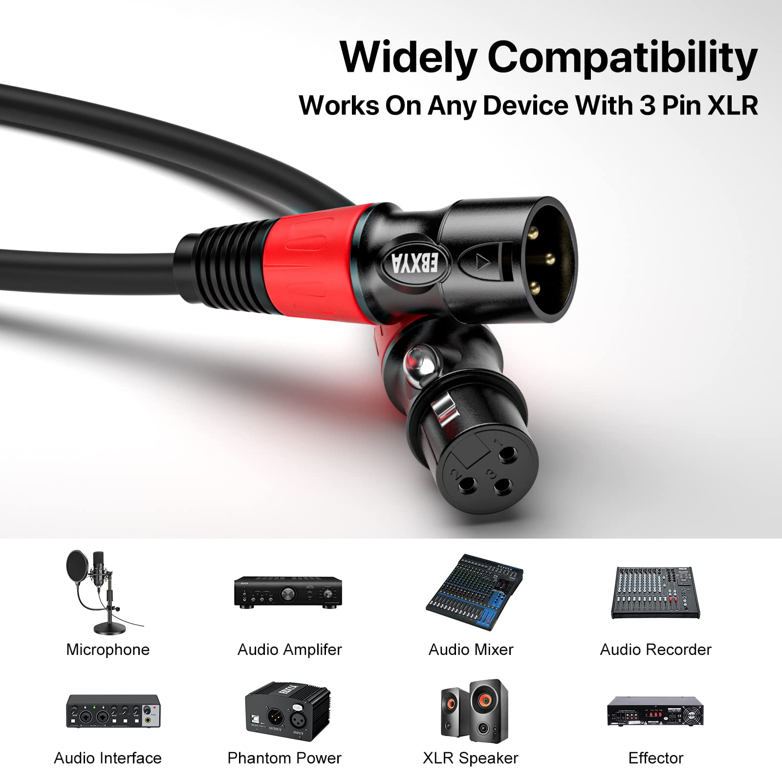 EBXYA 3ft XLR Cables 4-Pack - Male to Female Microphone Cable with Balanced Shielded Speaker Cable - View 3 of 6