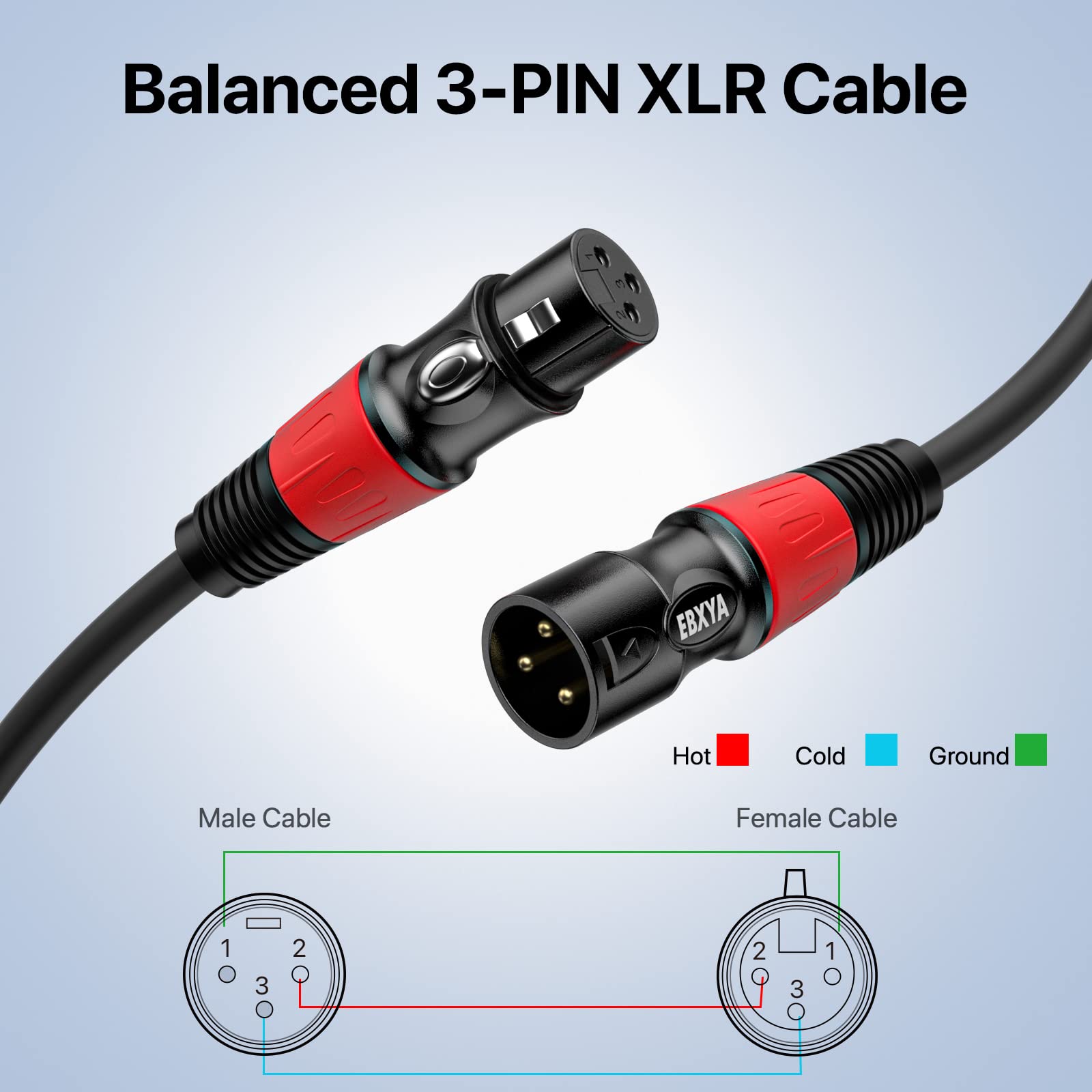 EBXYA 3ft XLR Cables 4-Pack - Male to Female Microphone Cable with Balanced Shielded Speaker Cable - View 5 of 6