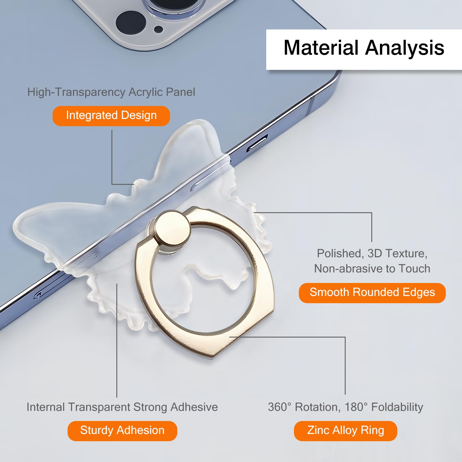 [2 Pack] Transparent Finger Ring Cell Phone Ring Holder Stand,360 Degree Rotation and 180 Degree Adjustable Finger Ring Kickstand with Polished - View 2 of 7