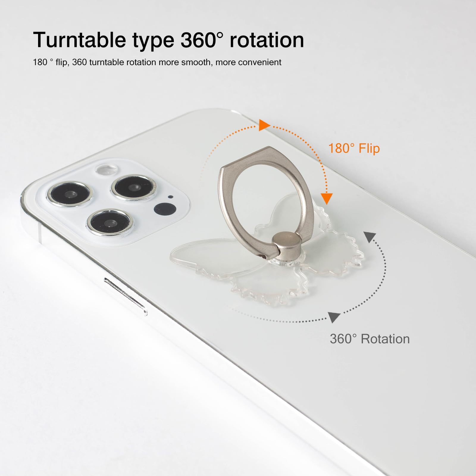 [2 Pack] Transparent Finger Ring Cell Phone Ring Holder Stand,360 Degree Rotation and 180 Degree Adjustable Finger Ring Kickstand with Polished - View 3 of 7