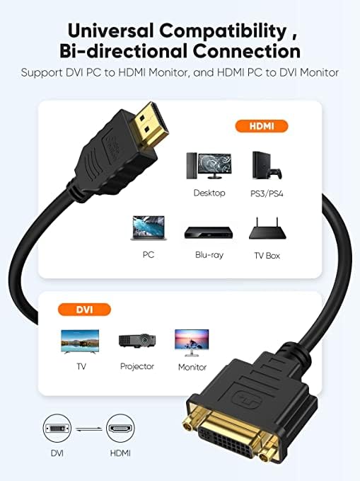 CableCreation CableCreation HDMI Male to DVI Female 0.5ft 10 Pack Bi-Directional Adapter for PC TV PS5 Xbox Switch Blue-ray - View 6 of 7