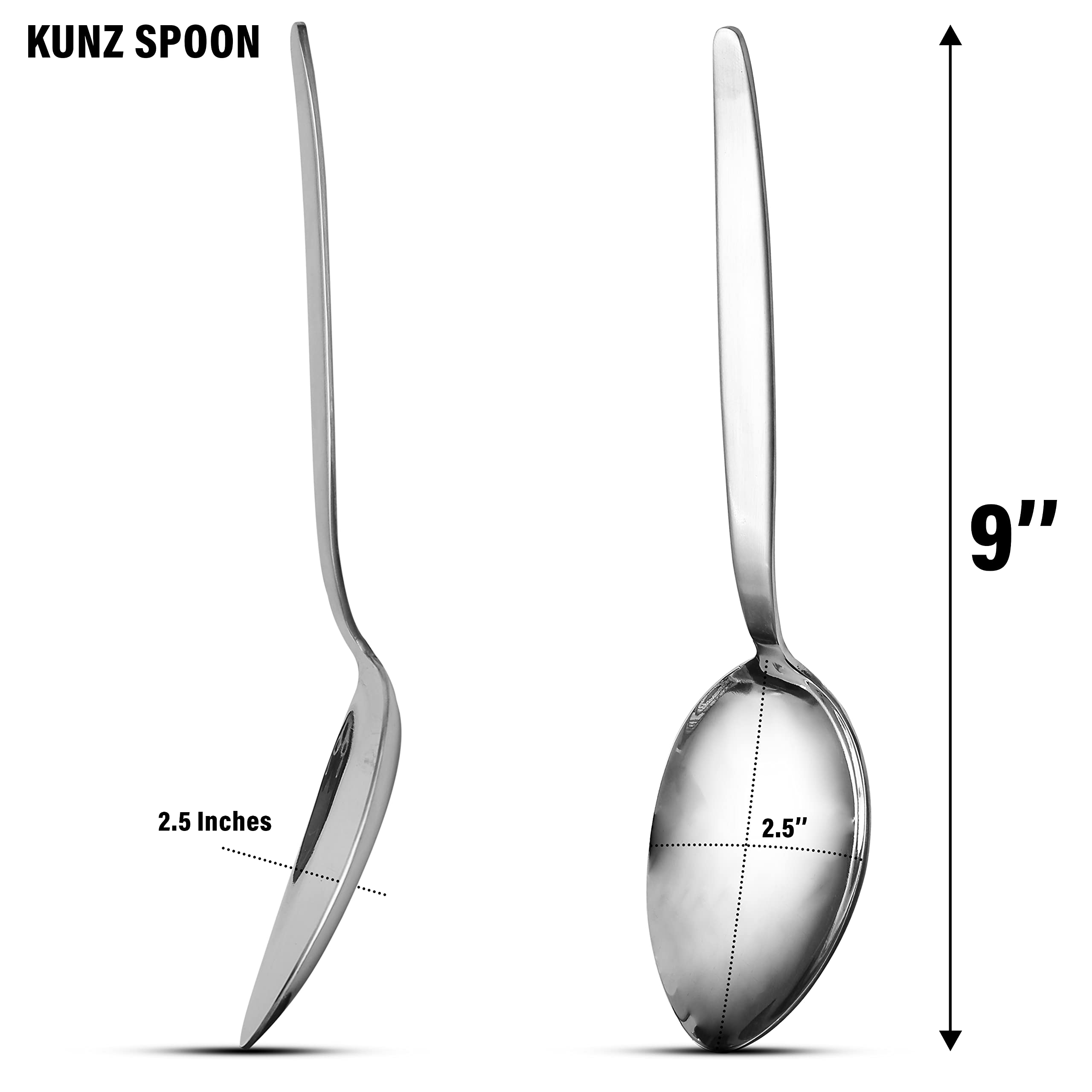 BNAZIND Kunz Spoon 2.5 Tbsp 18/10 Stainless Steel Chef Basting Quenelle Cooking Plating Dinner Serving Spoon 9 Inch Big Chef Gray - View 3 of 9
