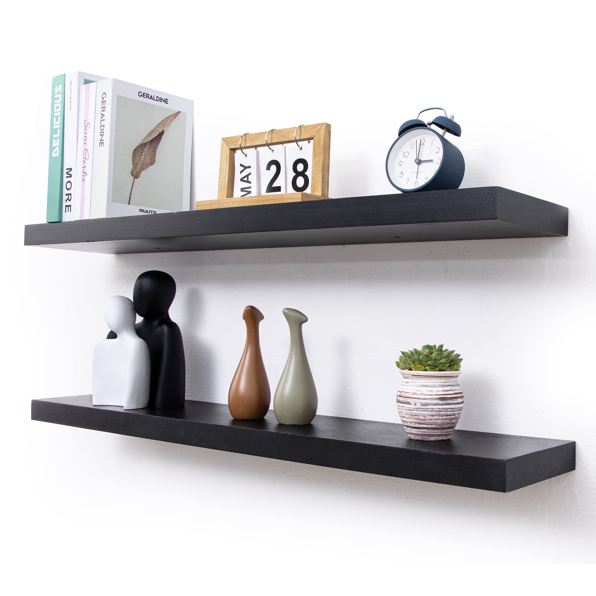 fuqing Fuqing 36 Inch Black Floating Shelves Set of 2 Solid Lightweight Wood Wall Shelves for Bedroom Kitchen Living Room Storage Display