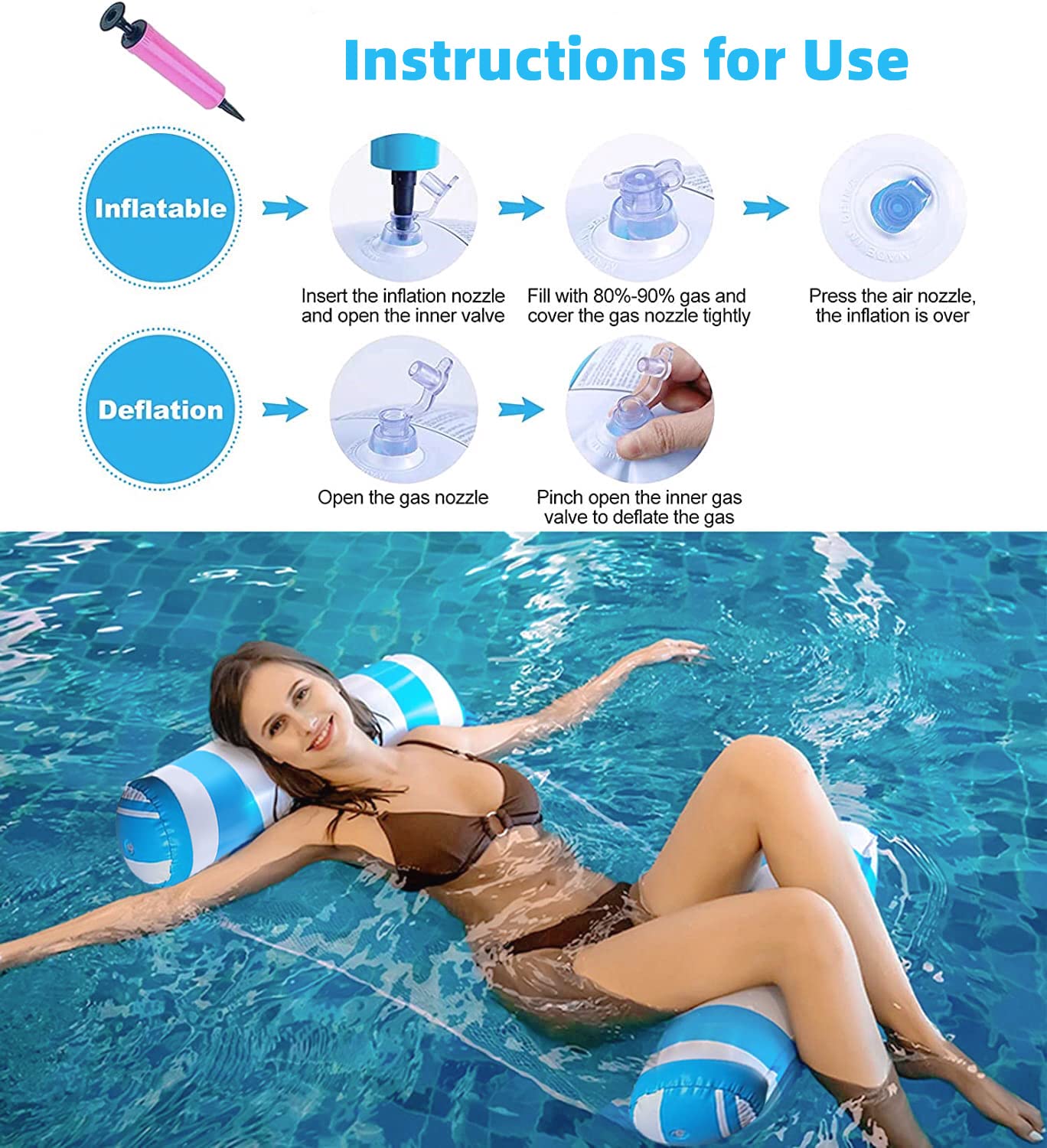 Oneirion 4 Pack Inflatable Pool Floats Hammock Multi-Purpose Water Lounges for Swimming Pool Beach Outdoor Relaxation - View 6 of 7