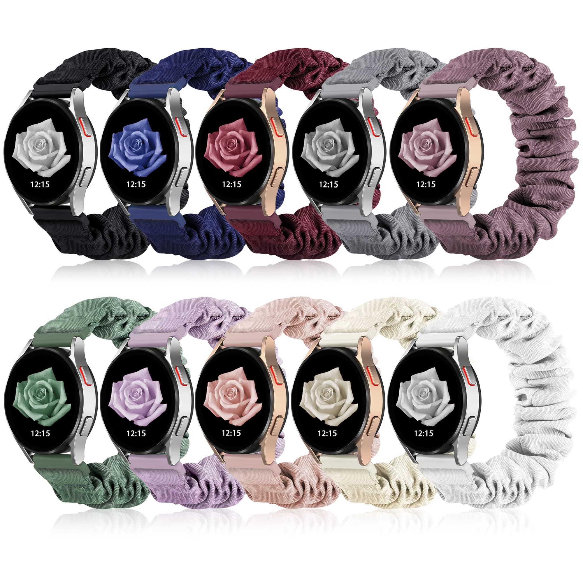 Compatible with Samsung Galaxy Watch 7 6 5 4 Active 2 FE Bands - 40mm 44mm, 20mm Quick Release Scrunchie Strap - Stretchy Cute Elastic Fabric Bands