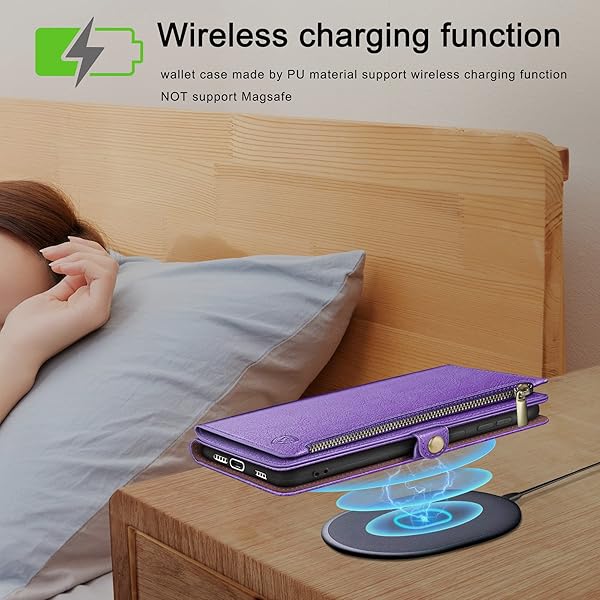 XcaseBar XcaseBar iPhone 14 Case with Zipper RFID Blocking Credit Card Holder Flip Folio PU Leather Shockproof Cover for Apple 14 Wallet Purple - View 6 of 8