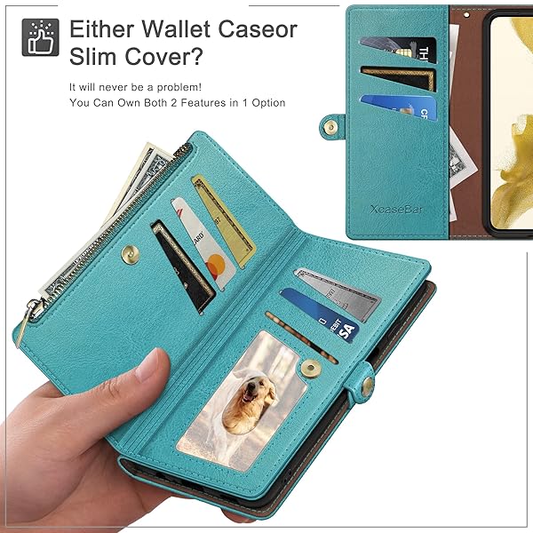 XcaseBar XcaseBar iPhone 14 Pro Max Wallet Case Zipper Credit Card Holder RFID Blocking Flip Folio PU Leather Shockproof Cover Blue Green - View 5 of 8