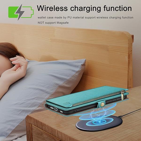 XcaseBar XcaseBar iPhone 14 Pro Max Wallet Case Zipper Credit Card Holder RFID Blocking Flip Folio PU Leather Shockproof Cover Blue Green - View 6 of 8