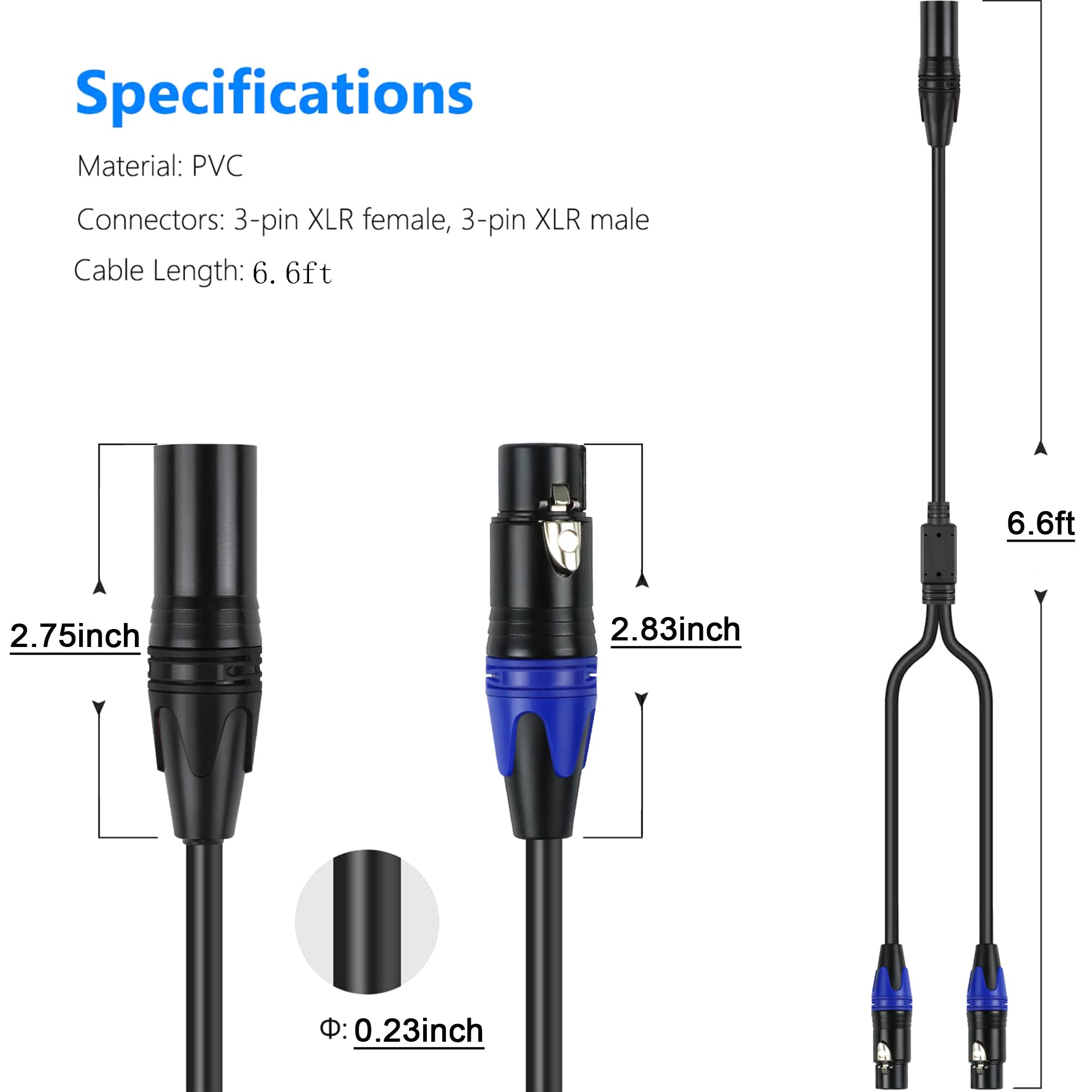 LanSenSu Male to Dual XLR Y-Splitter, 6.6ft 3pin to Dual XLR Male Balanced Mic Audio Cable (1Pack) - View 2 of 8