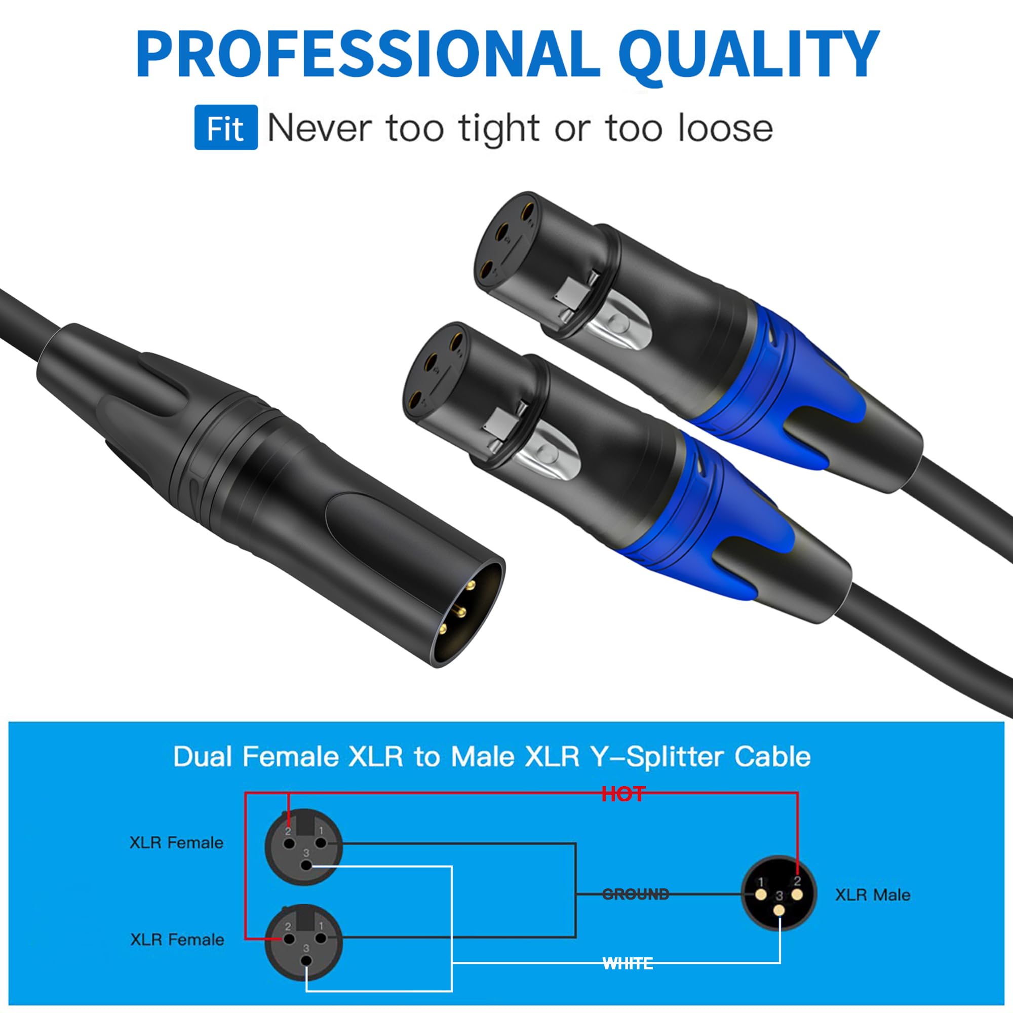 LanSenSu Male to Dual XLR Y-Splitter, 6.6ft 3pin to Dual XLR Male Balanced Mic Audio Cable (1Pack) - View 4 of 8
