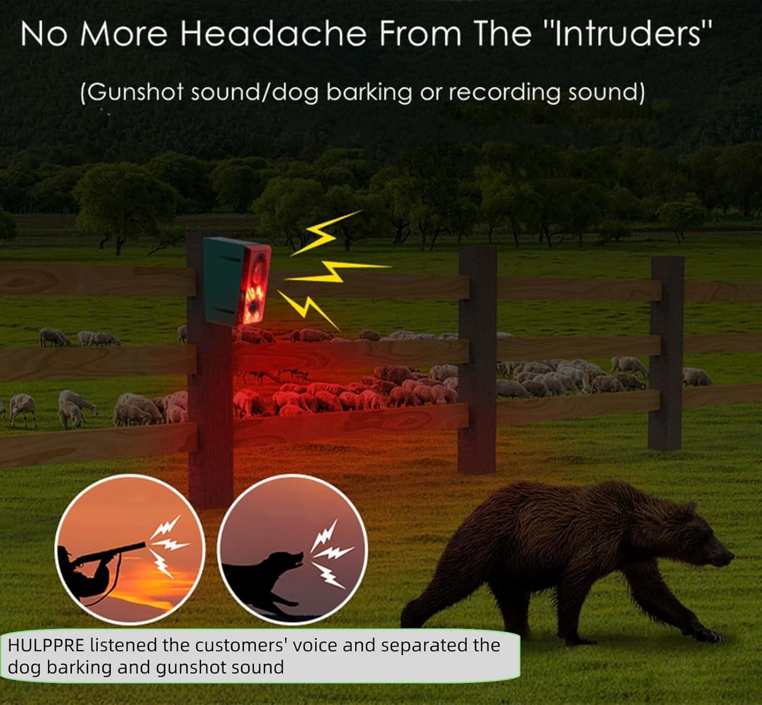 HULPPRE HULPPRE Solar Outdoor Motion Sensor Alarm with Dog Barking and Gunshot Sound 130db Loud Noise Maker and Strobe Light for Intruder Protection - View 3 of 7