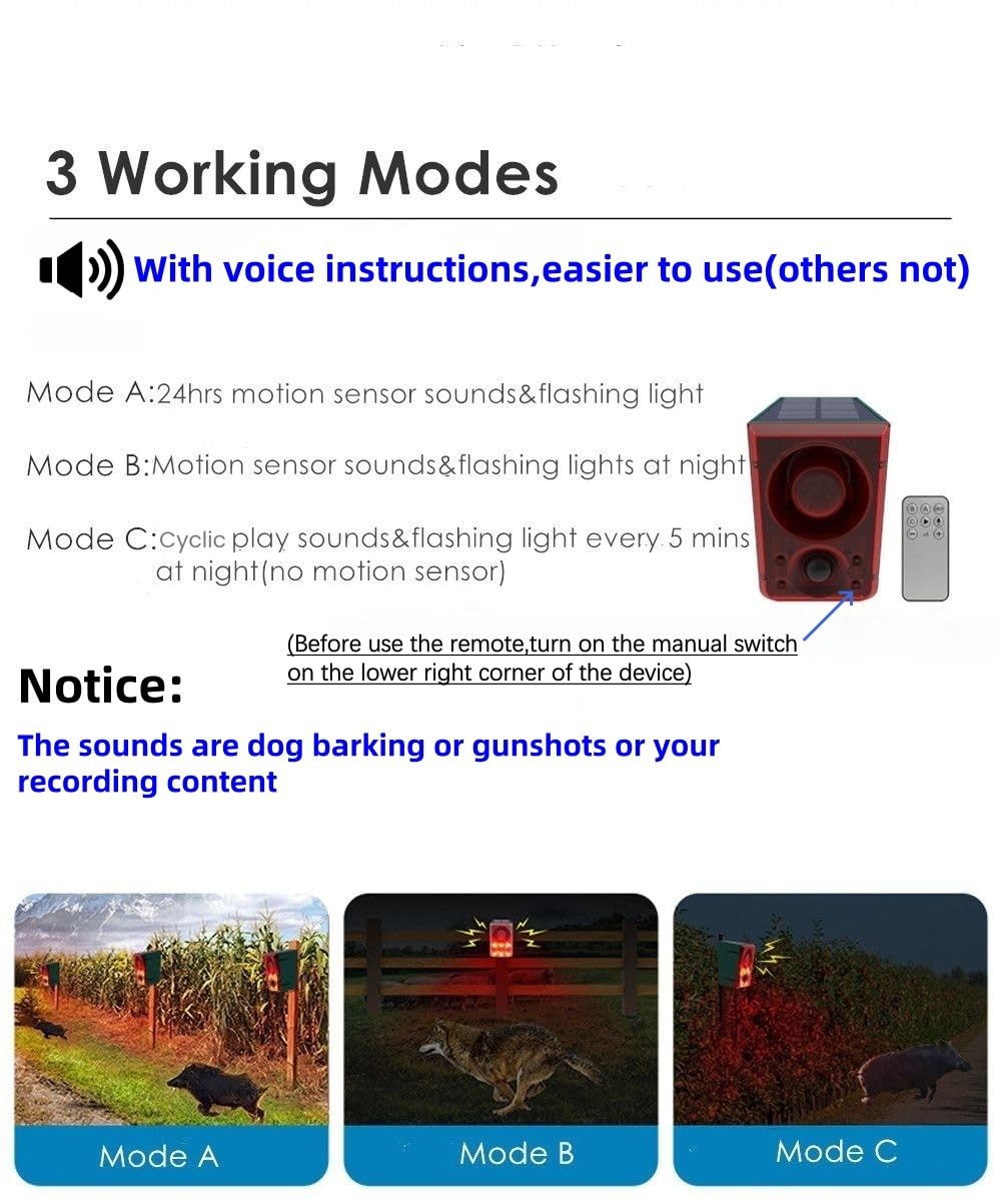 HULPPRE HULPPRE Solar Outdoor Motion Sensor Alarm with Dog Barking and Gunshot Sound 130db Loud Noise Maker and Strobe Light for Intruder Protection - View 4 of 7