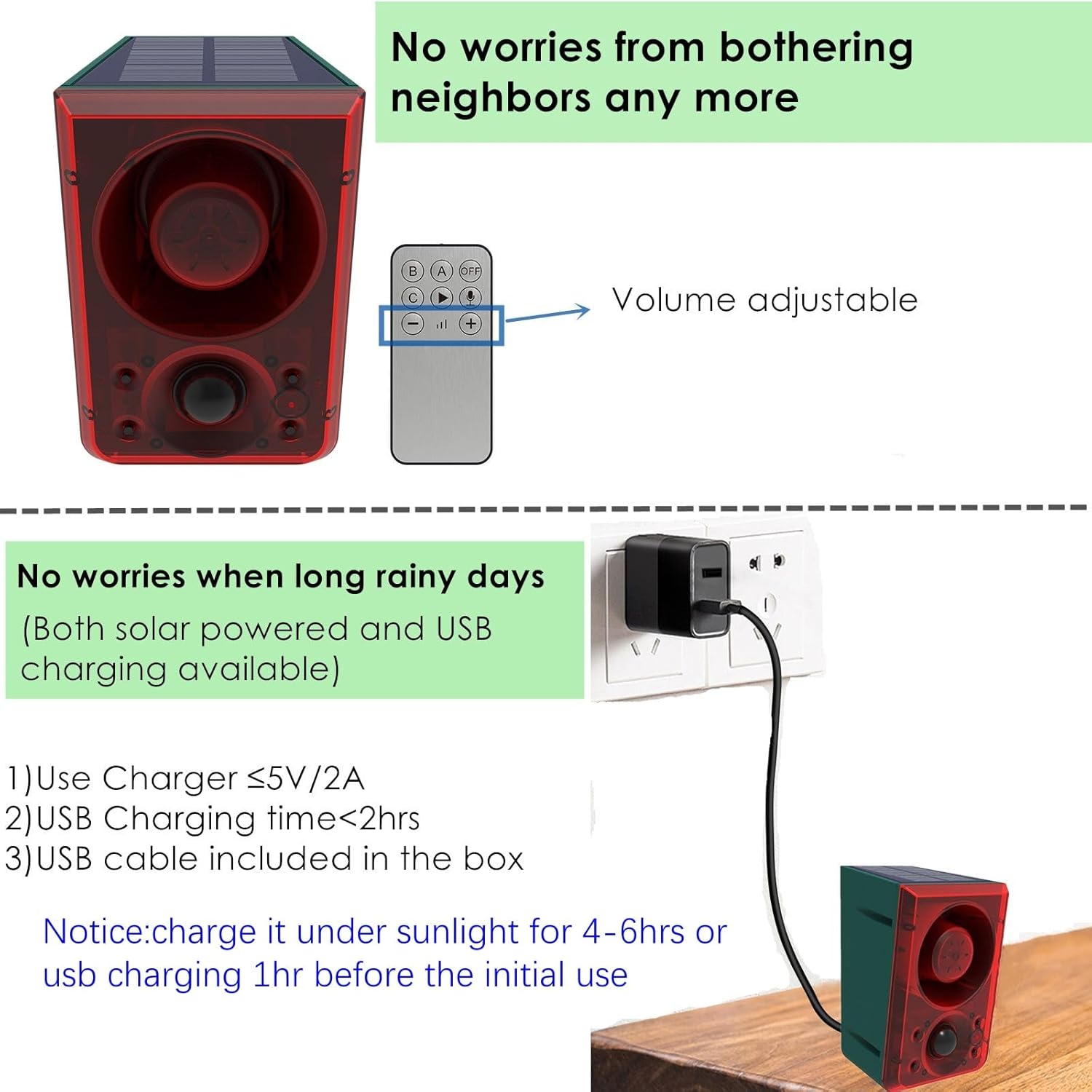 HULPPRE HULPPRE Solar Outdoor Motion Sensor Alarm with Dog Barking and Gunshot Sound 130db Loud Noise Maker and Strobe Light for Intruder Protection - View 5 of 7