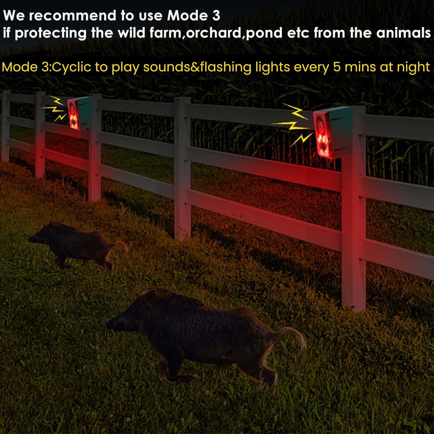 HULPPRE HULPPRE Solar Outdoor Motion Sensor Alarm with Dog Barking and Gunshot Sound 130db Loud Noise Maker and Strobe Light for Intruder Protection - View 6 of 7